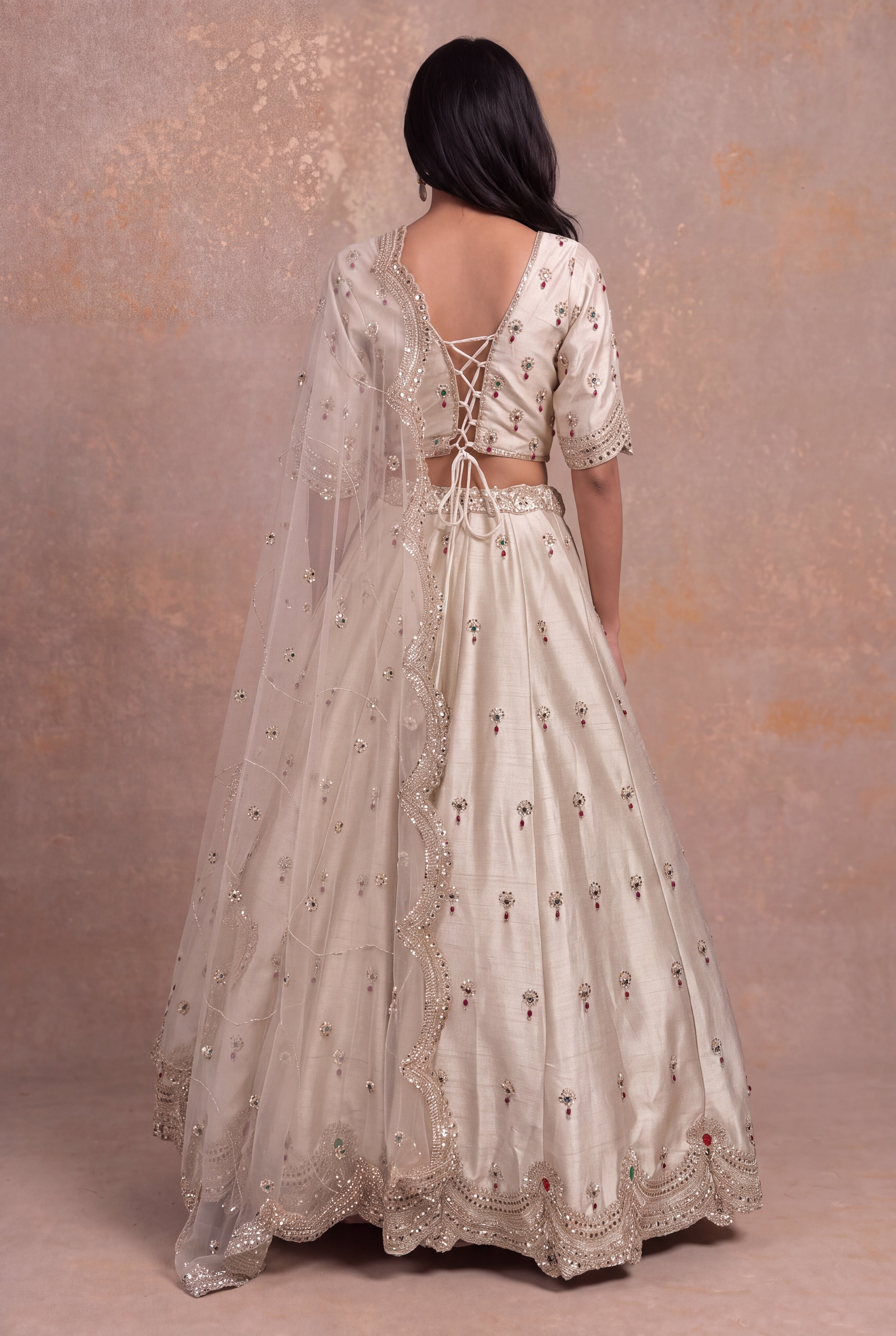 Ivory Raw Silk Lehenga Corset