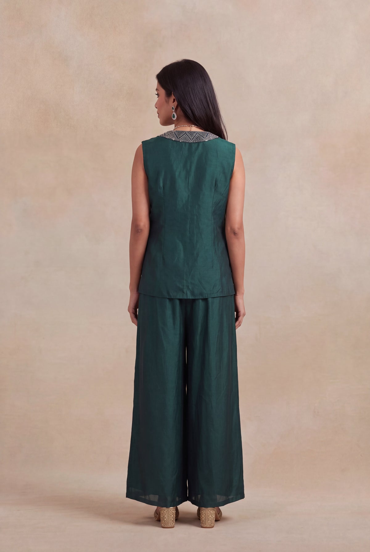 Emerald Green Silk Indo-Western Three-Piece Set