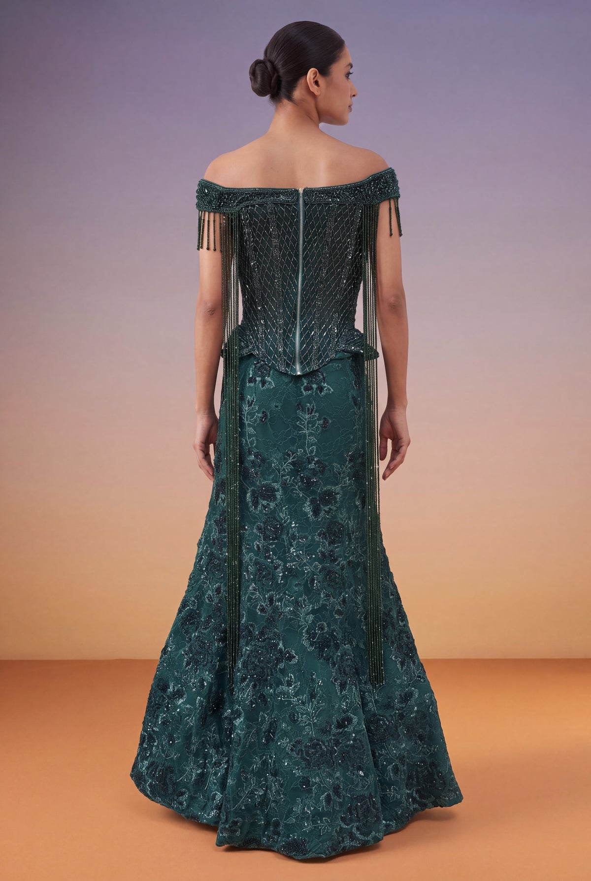 Emerald Green Indo-Western Corset Lehenga