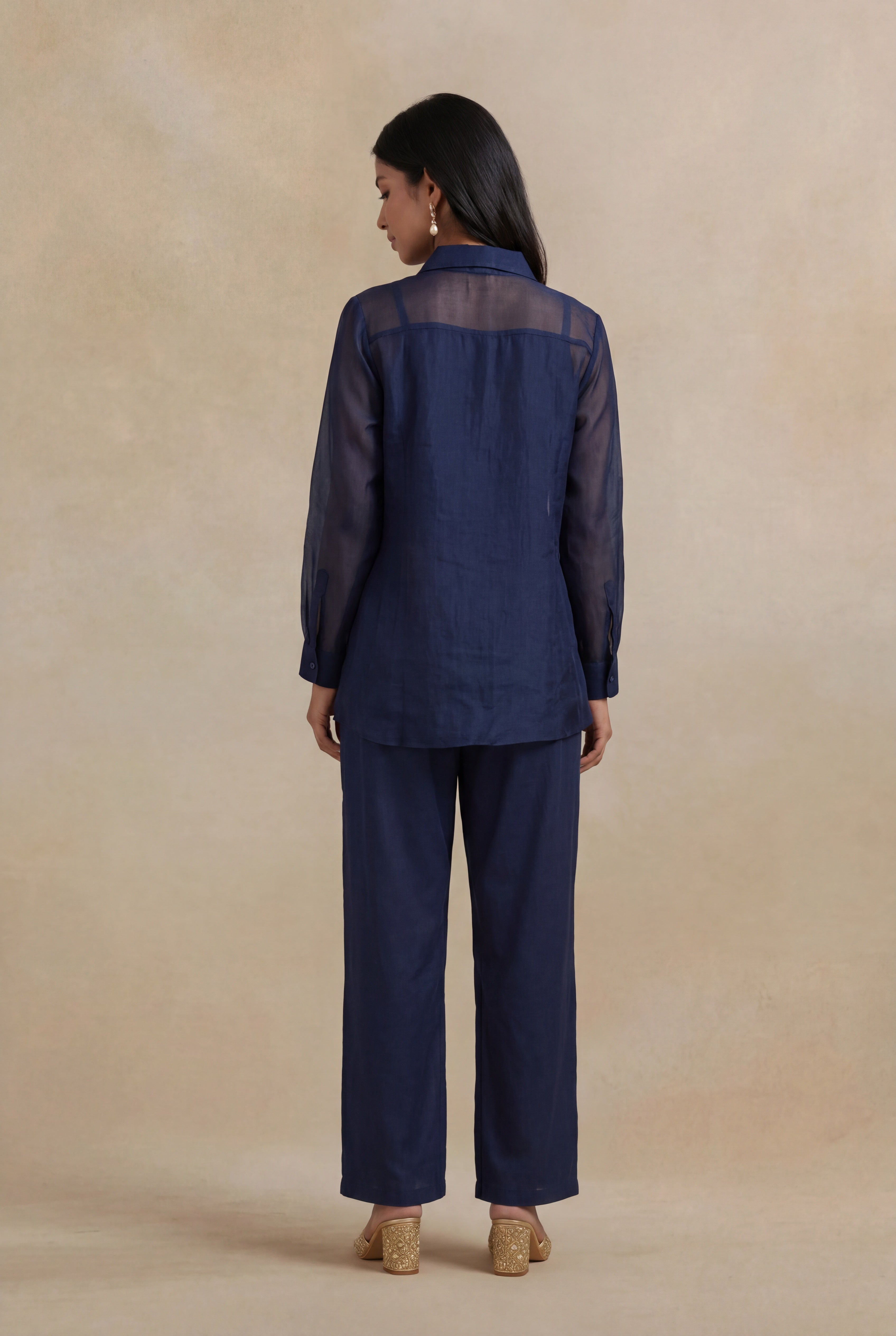 Navy Blue Organza Co-Ord Set