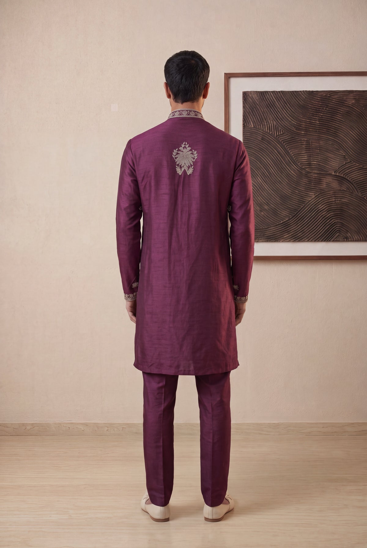 Wine Raw Silk Kurta Pant Set