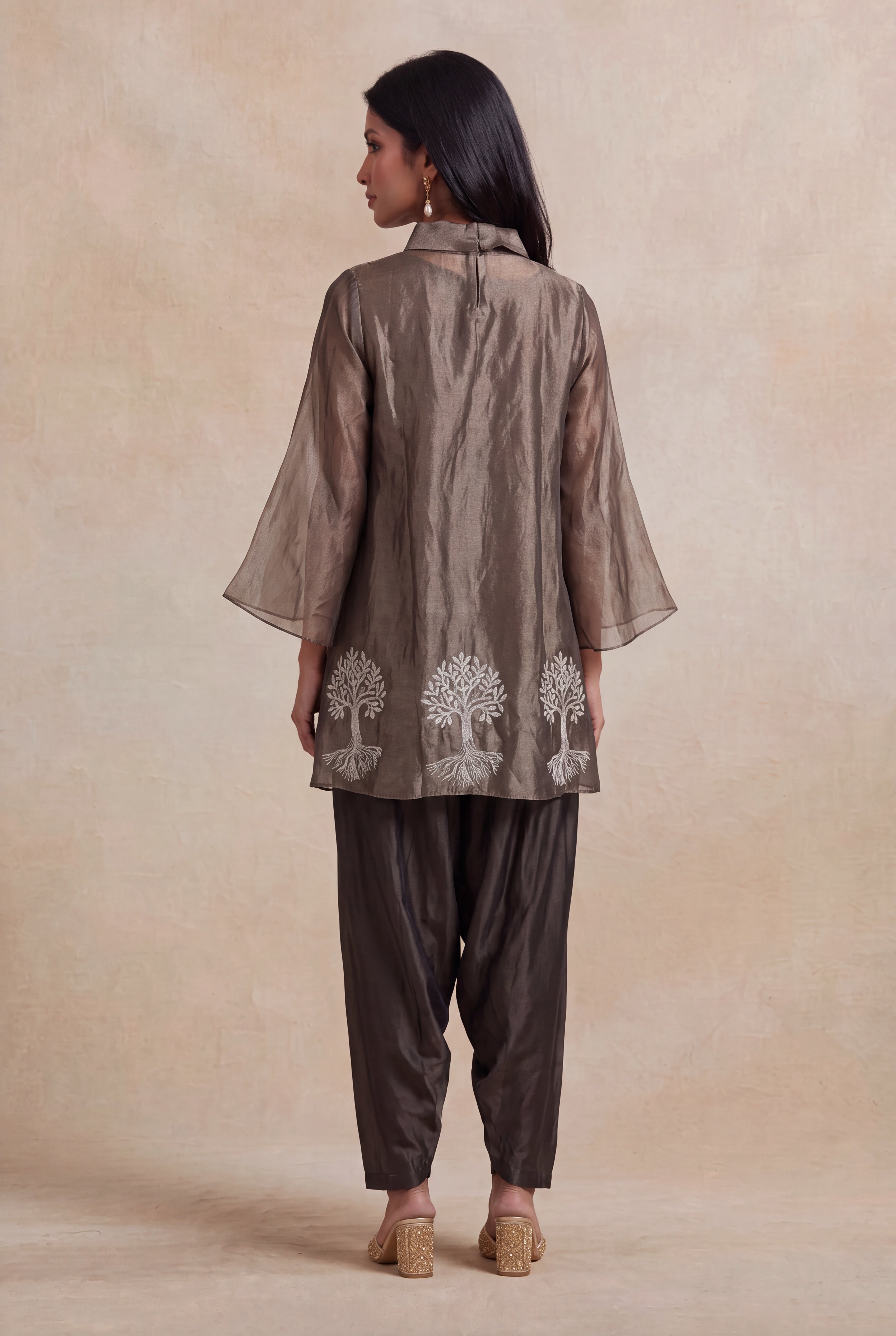 Taupe Tissue Indo-Western Co-Ord Set