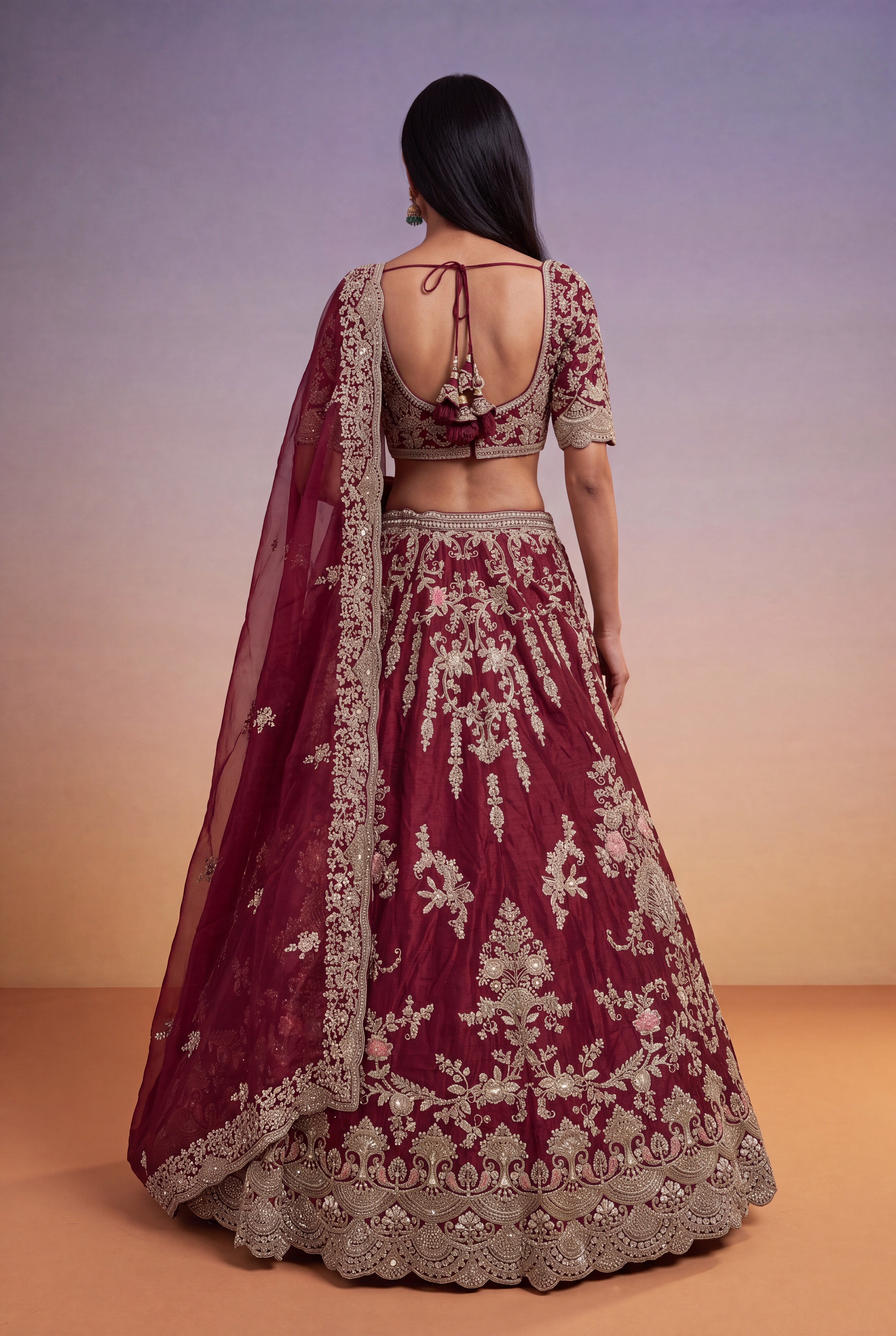 Wine Raw Silk Bridal Lehenga