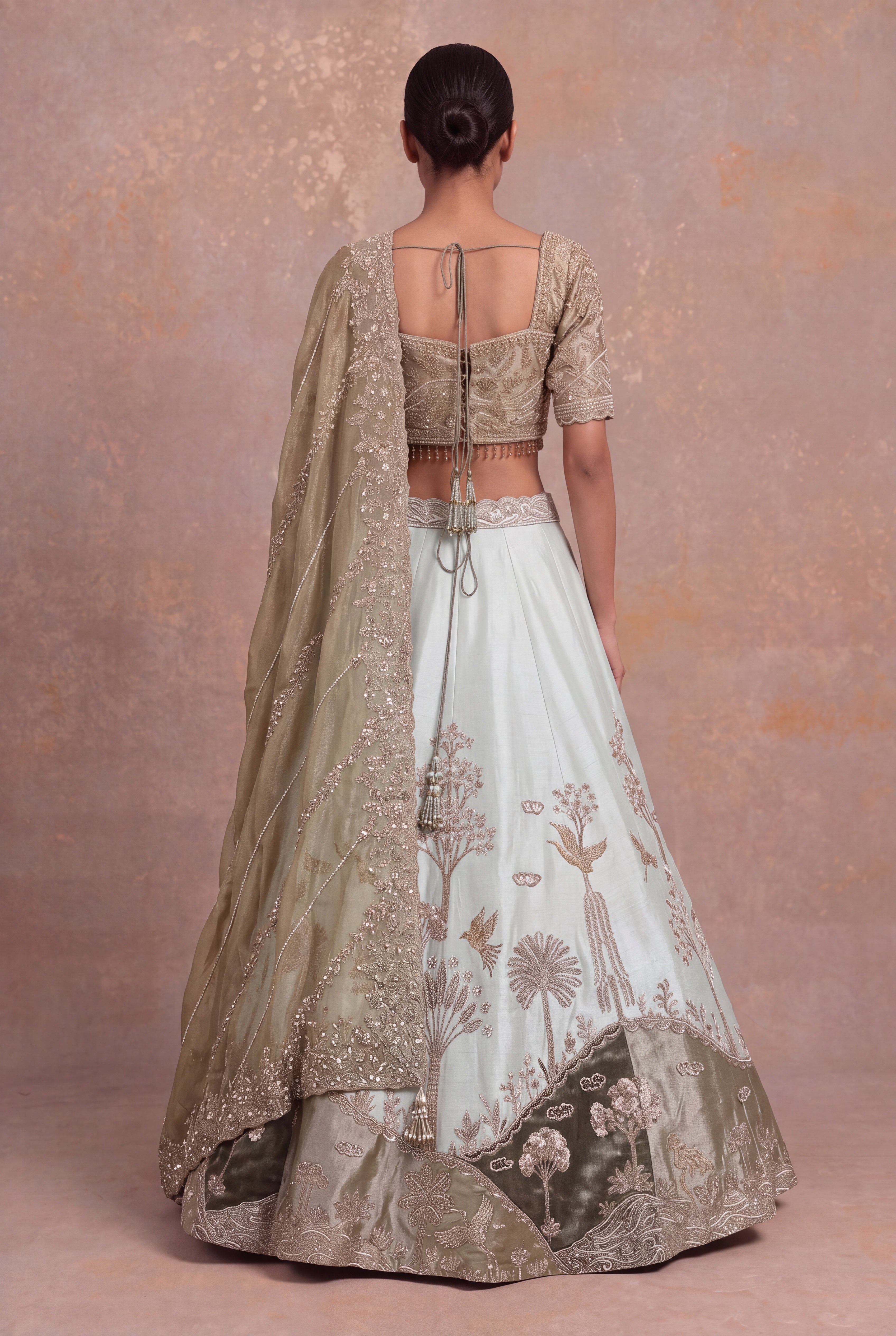 Pista Green Raw Silk Lehenga