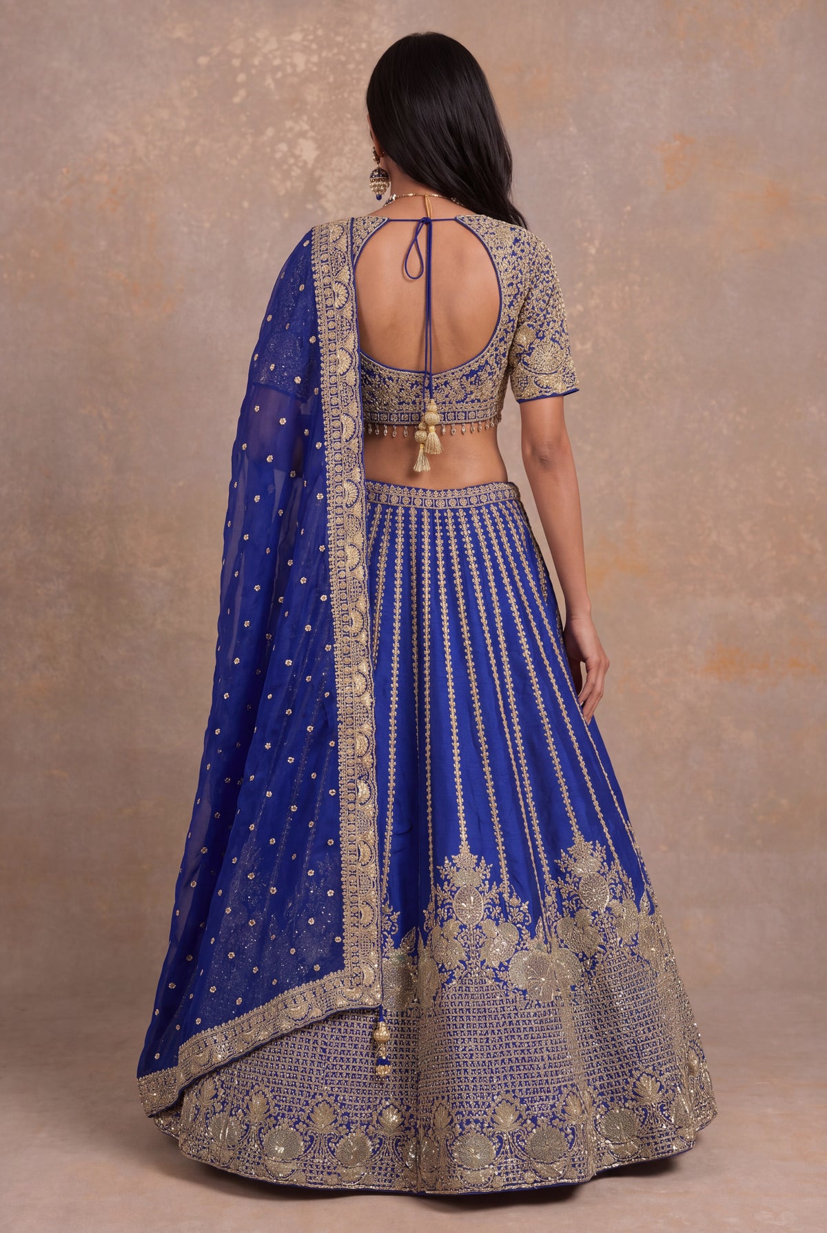 Ink Blue Raw Silk Lehenga Set with Zardozi Embroidery