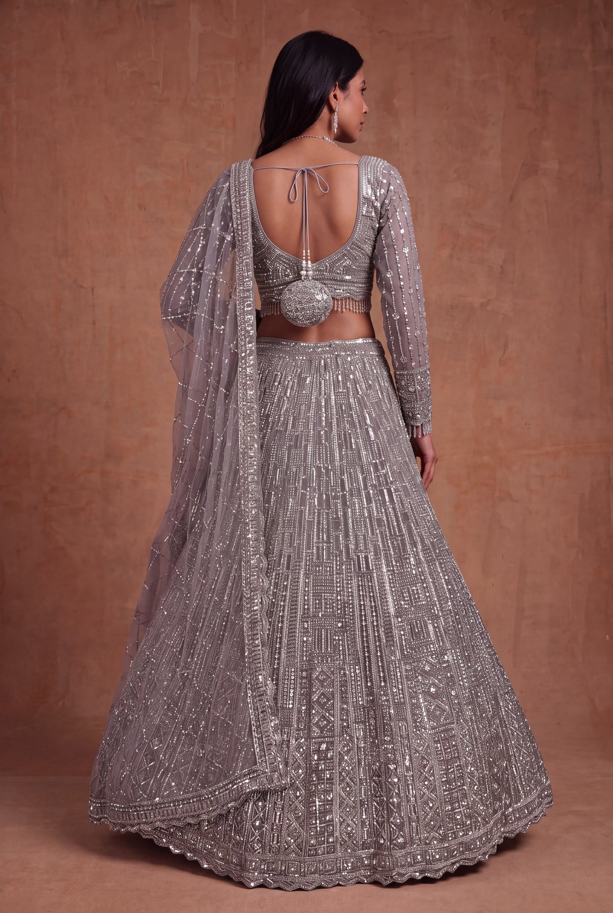 Silver Grey Net Lehenga