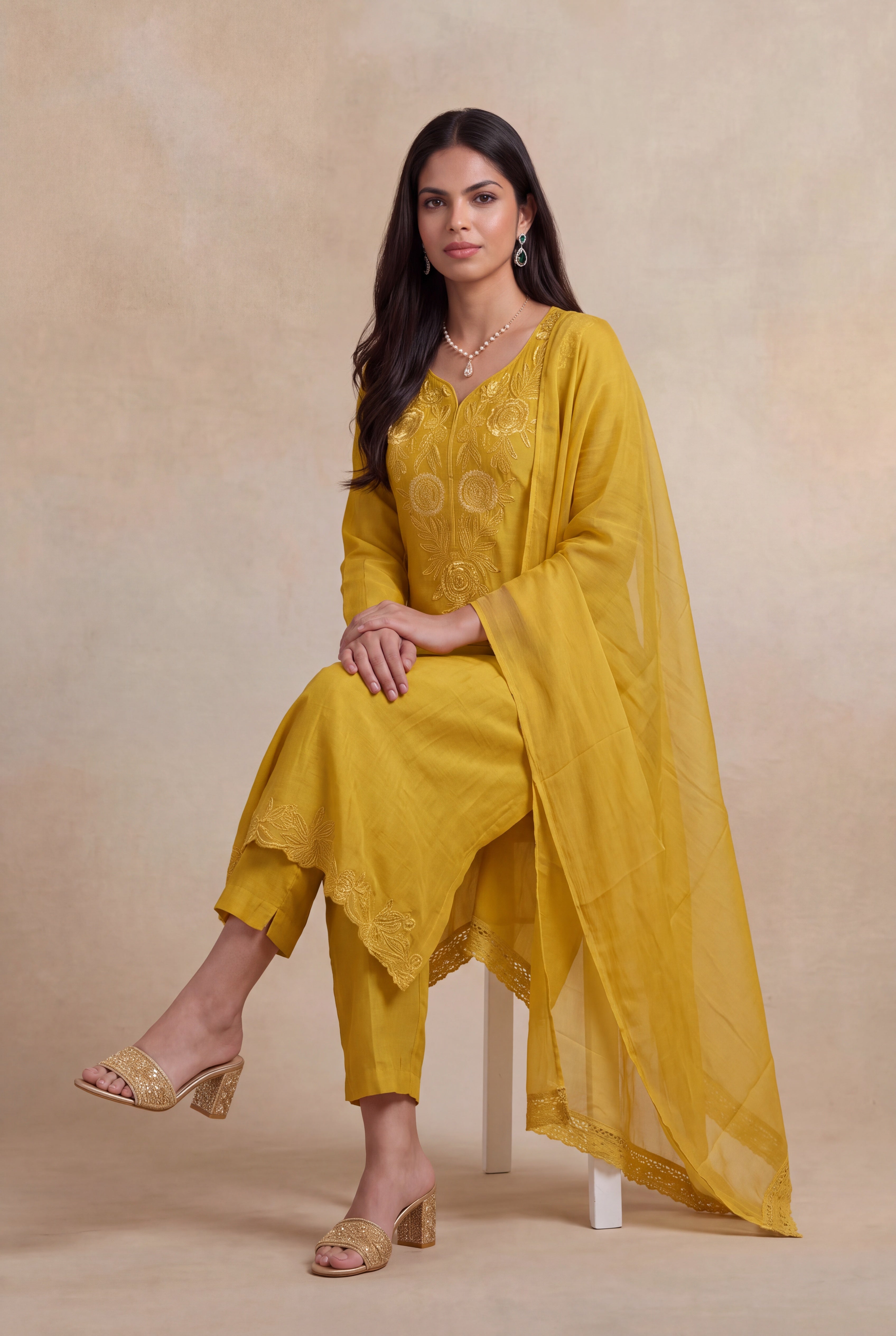 Mustard Mul Cotton Straight-Cut Salwar Set