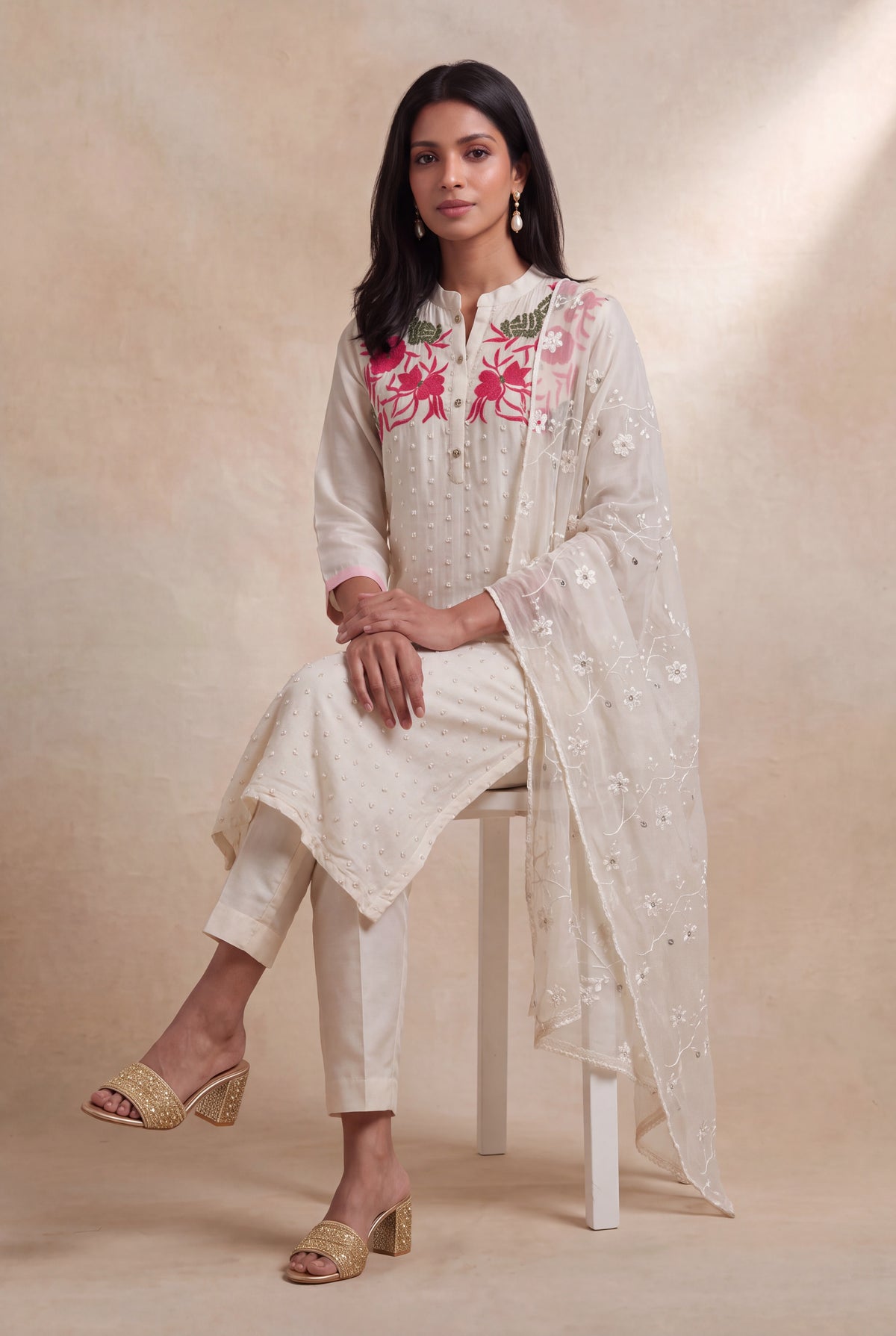 Ivory Silk Straight-Cut Salwar Set