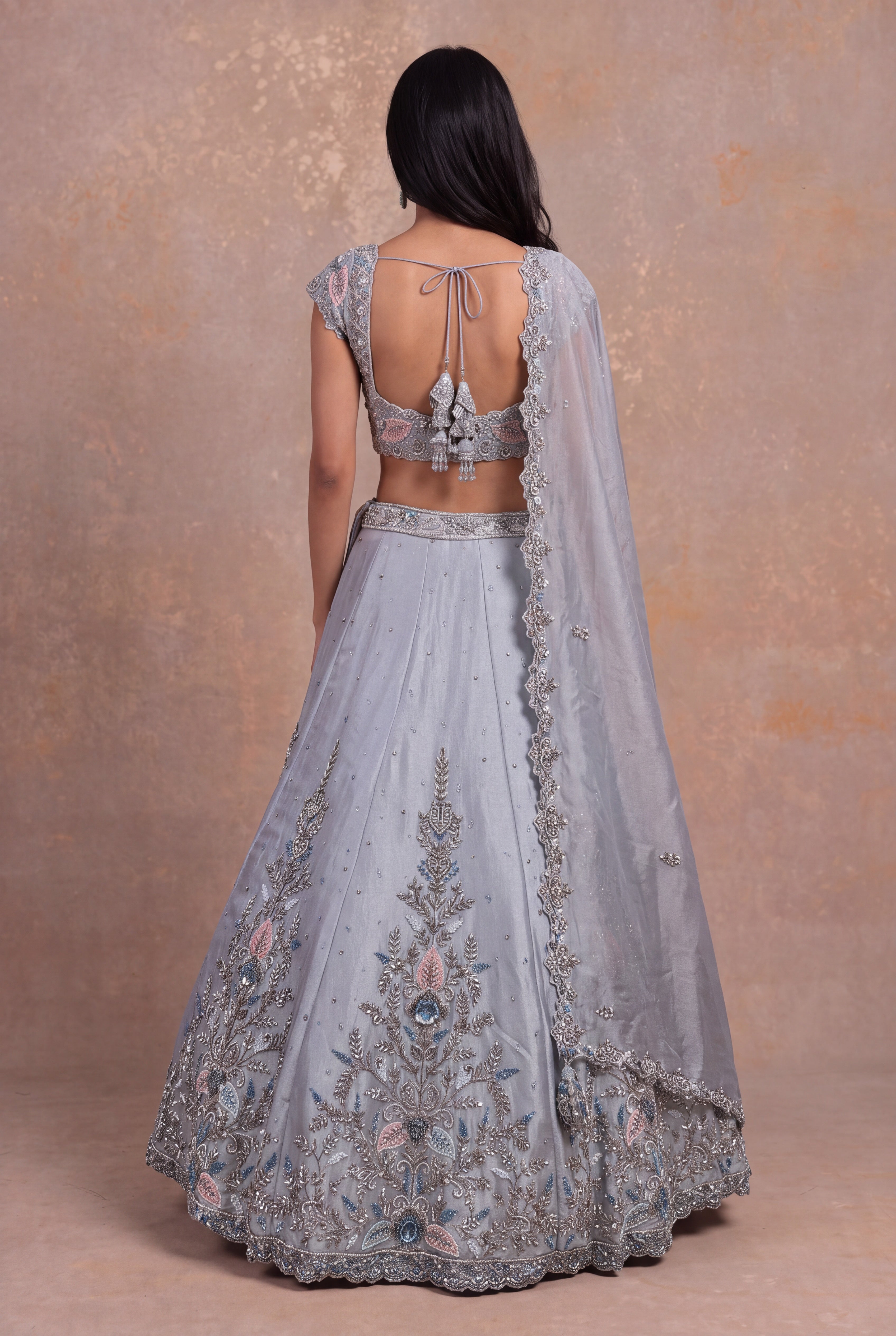 Grey Tissue Lehenga