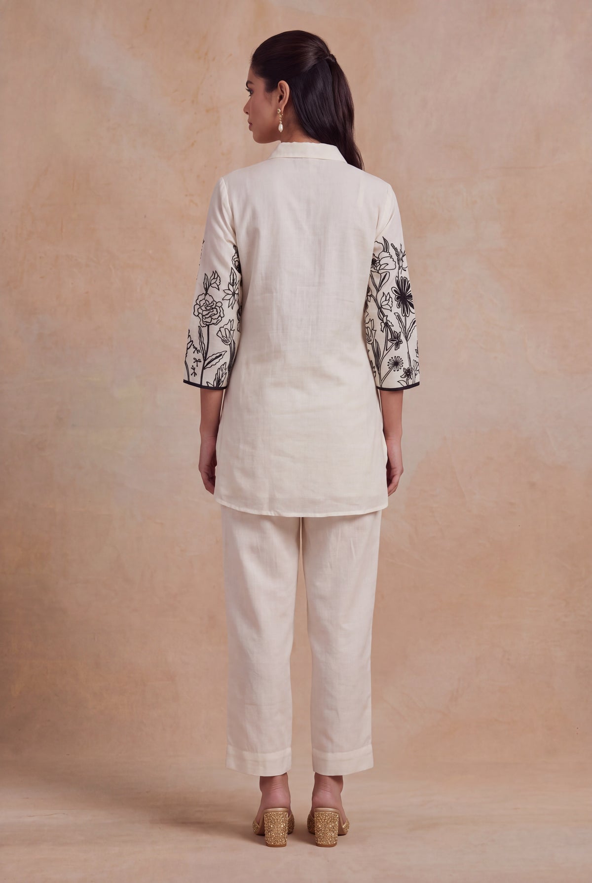 Ivory Chanderi Cotton Floral Embroidered Co-ord Set