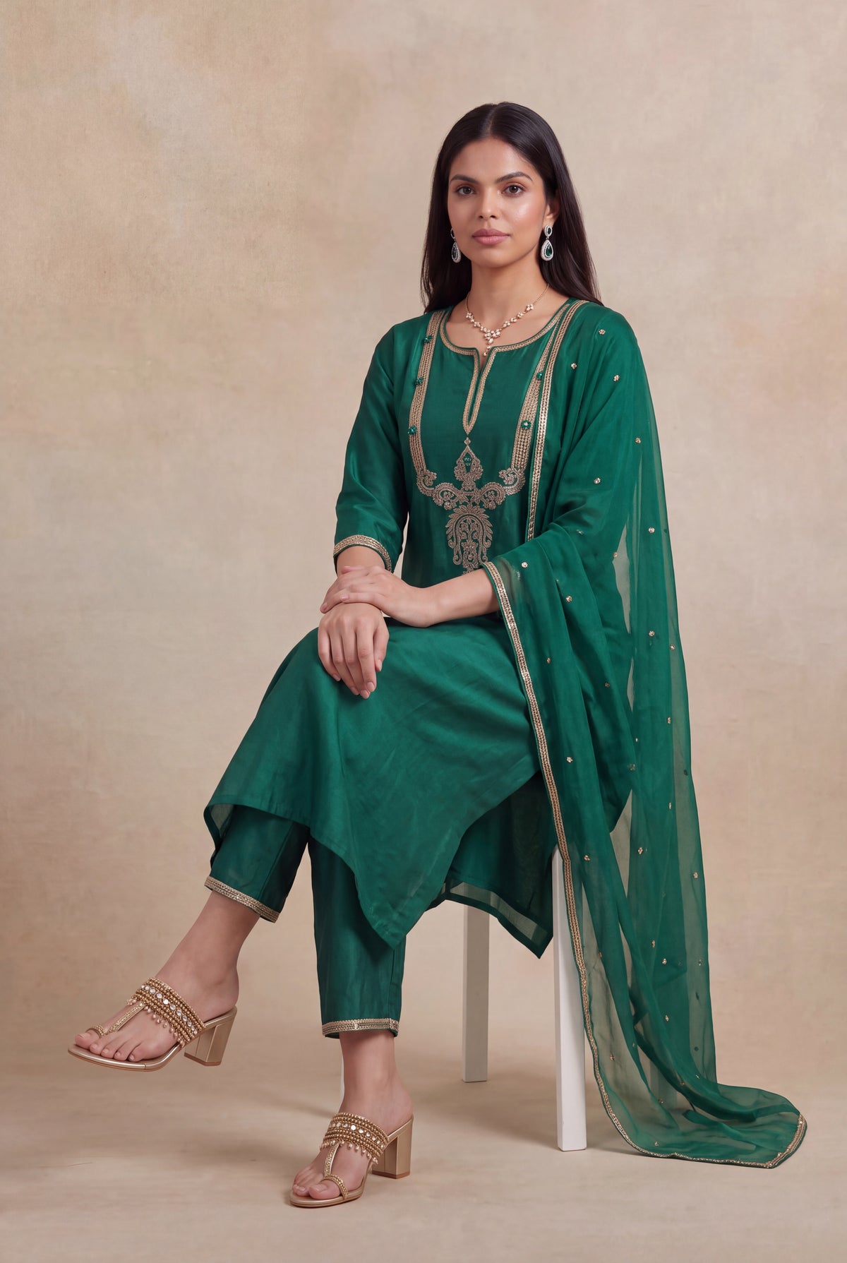 Emerald Green Silk Salwar Set