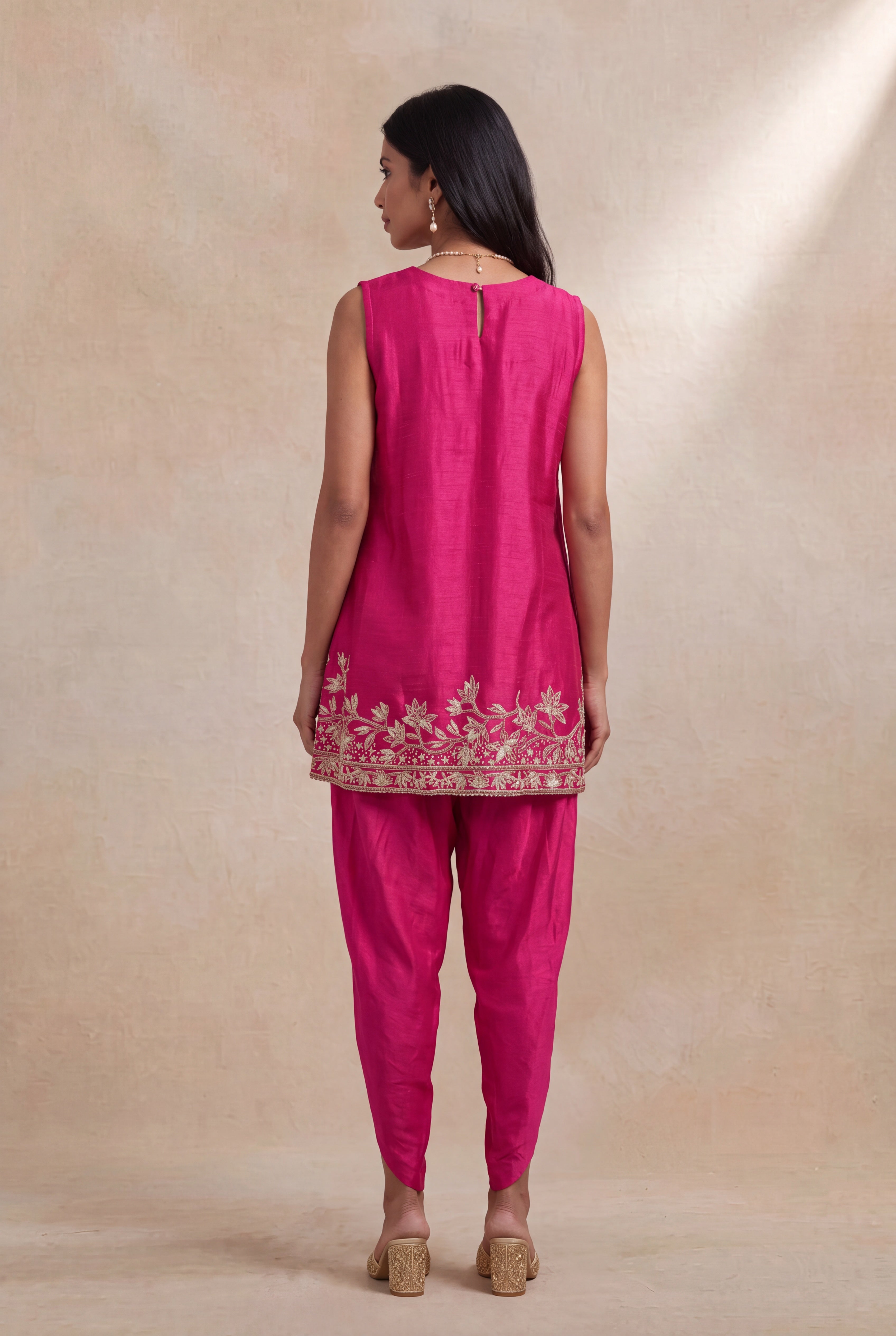 Rani Pink Raw Silk Indo-Western Dhoti Set