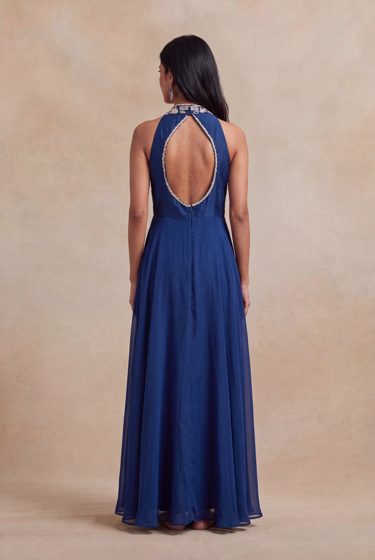 Navy Blue Satin Silk Gown