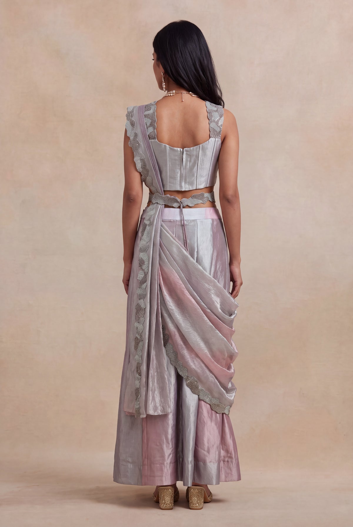 Pink & Silver Tissue Drape Saree