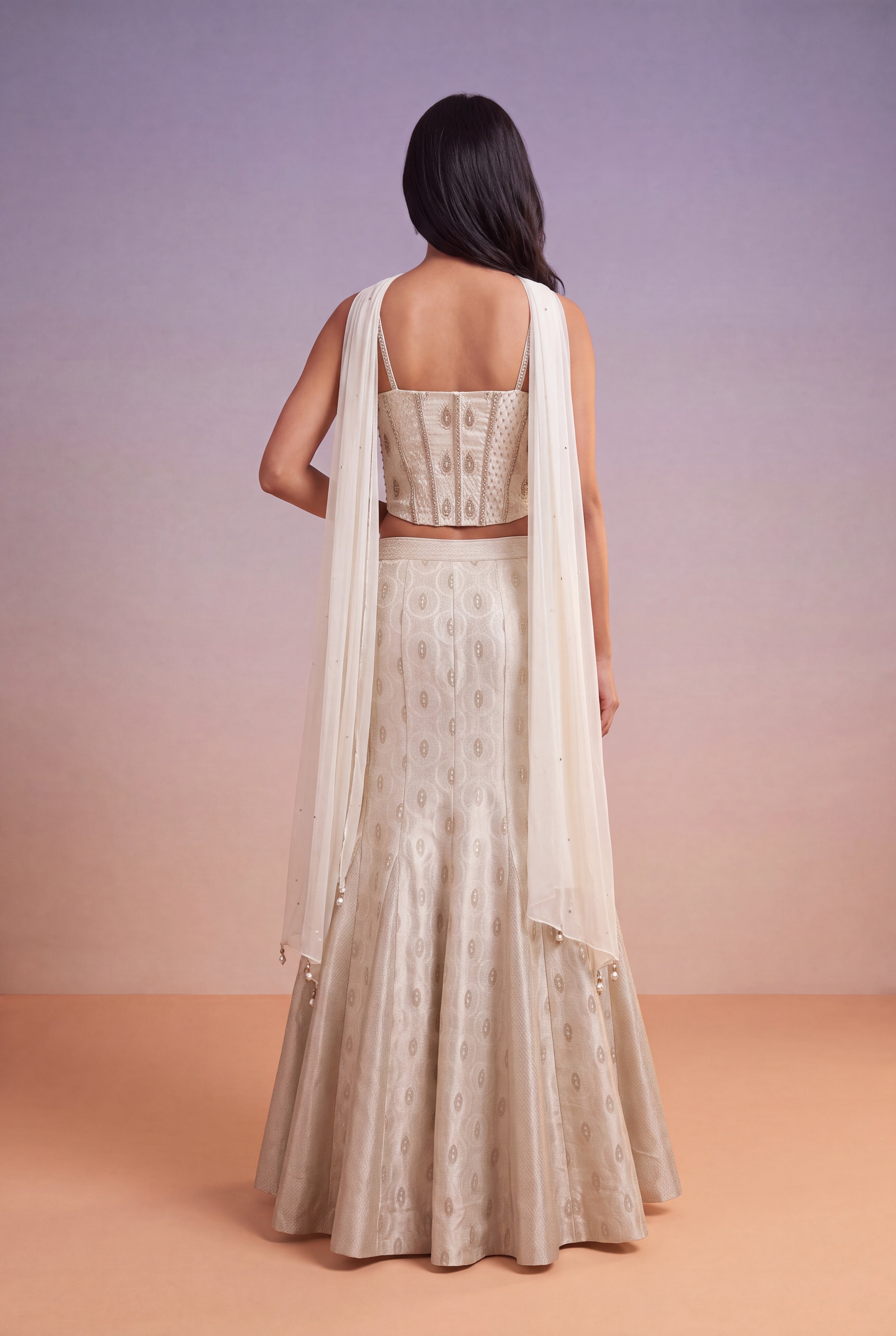 Ivory Tissue Lehenga with Fish-Cut Corset Blouse