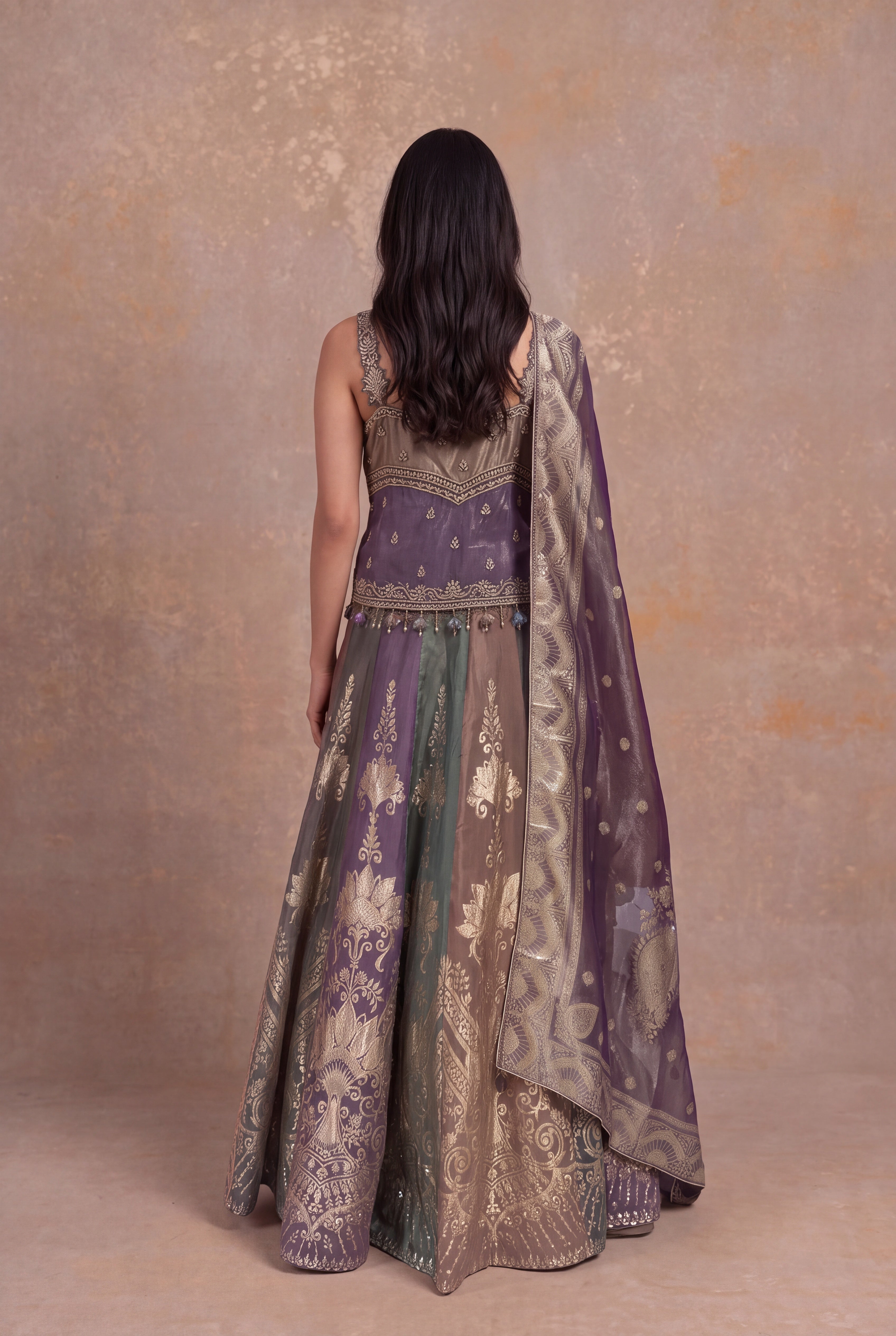 Multicolor Banarasi Tissue Lehenga with Zardosi & Pearl Work
