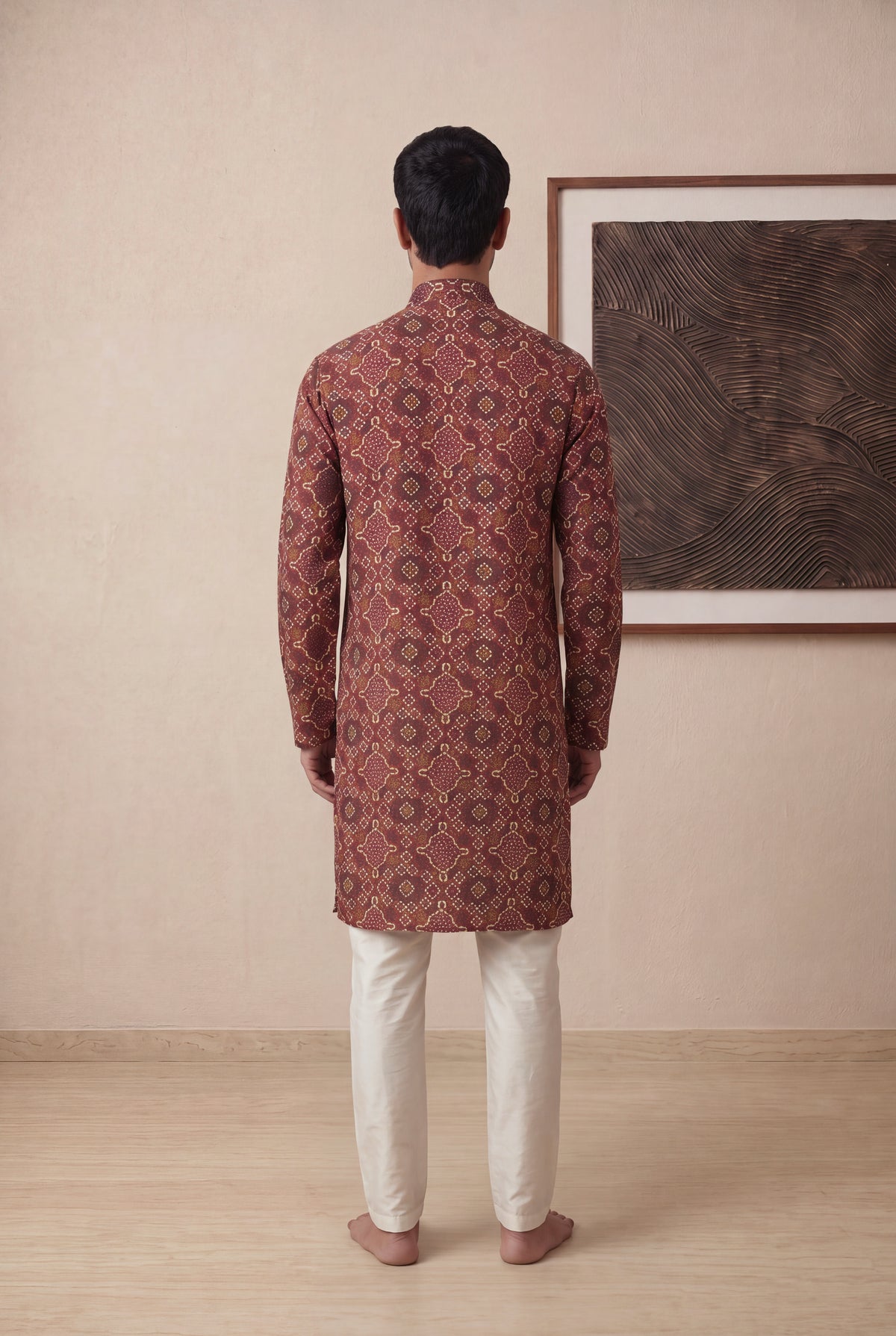 Maroon Chanderi Silk Bandhani Kurta Pant Set