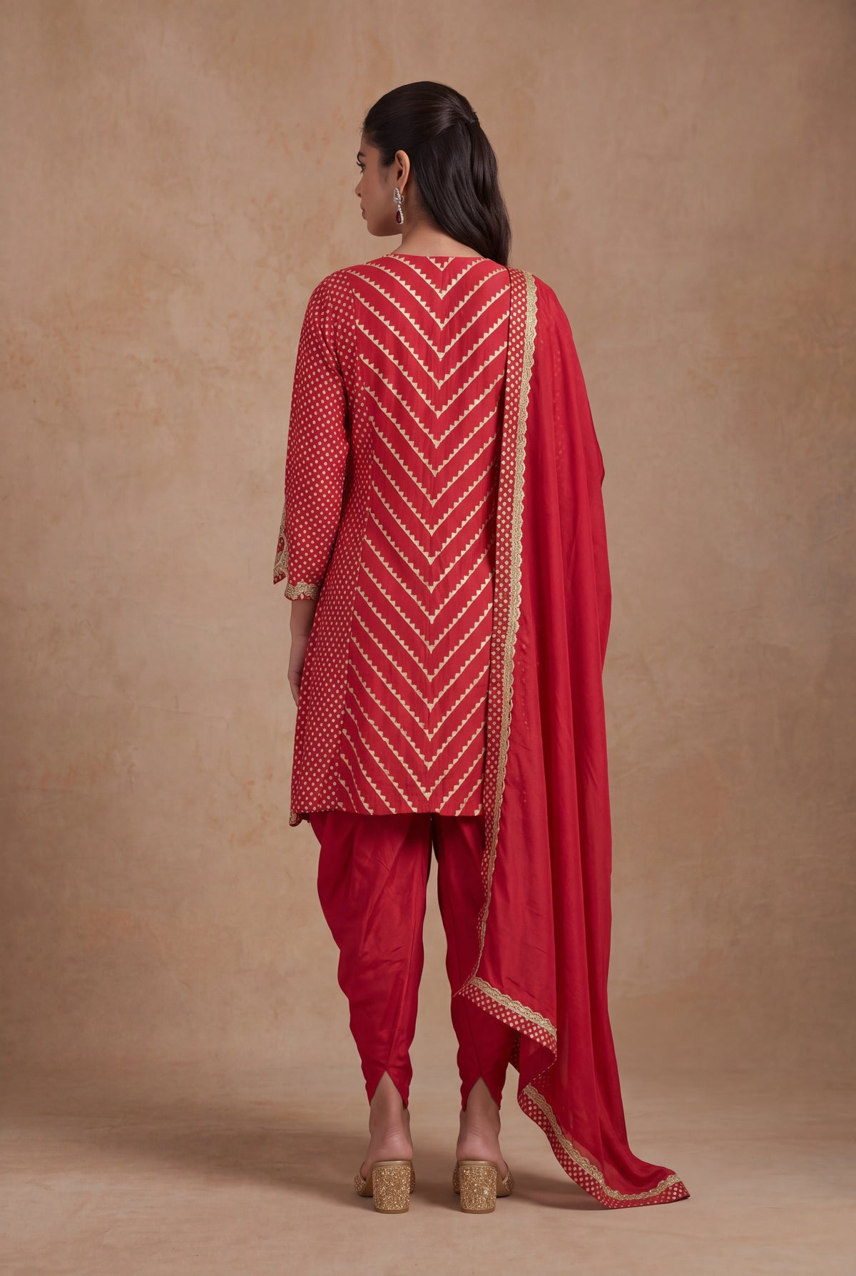 Cherry Red Banarasi Silk Indo Western Set with Zari and Pearl Work