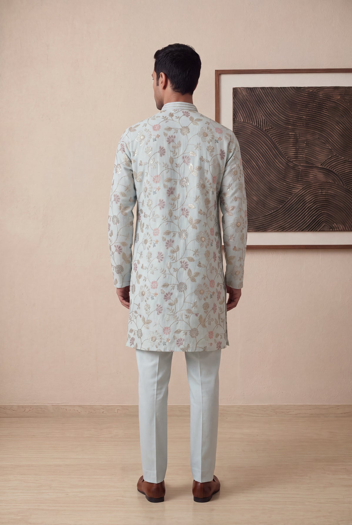 Ice Blue Linen Kurta Set