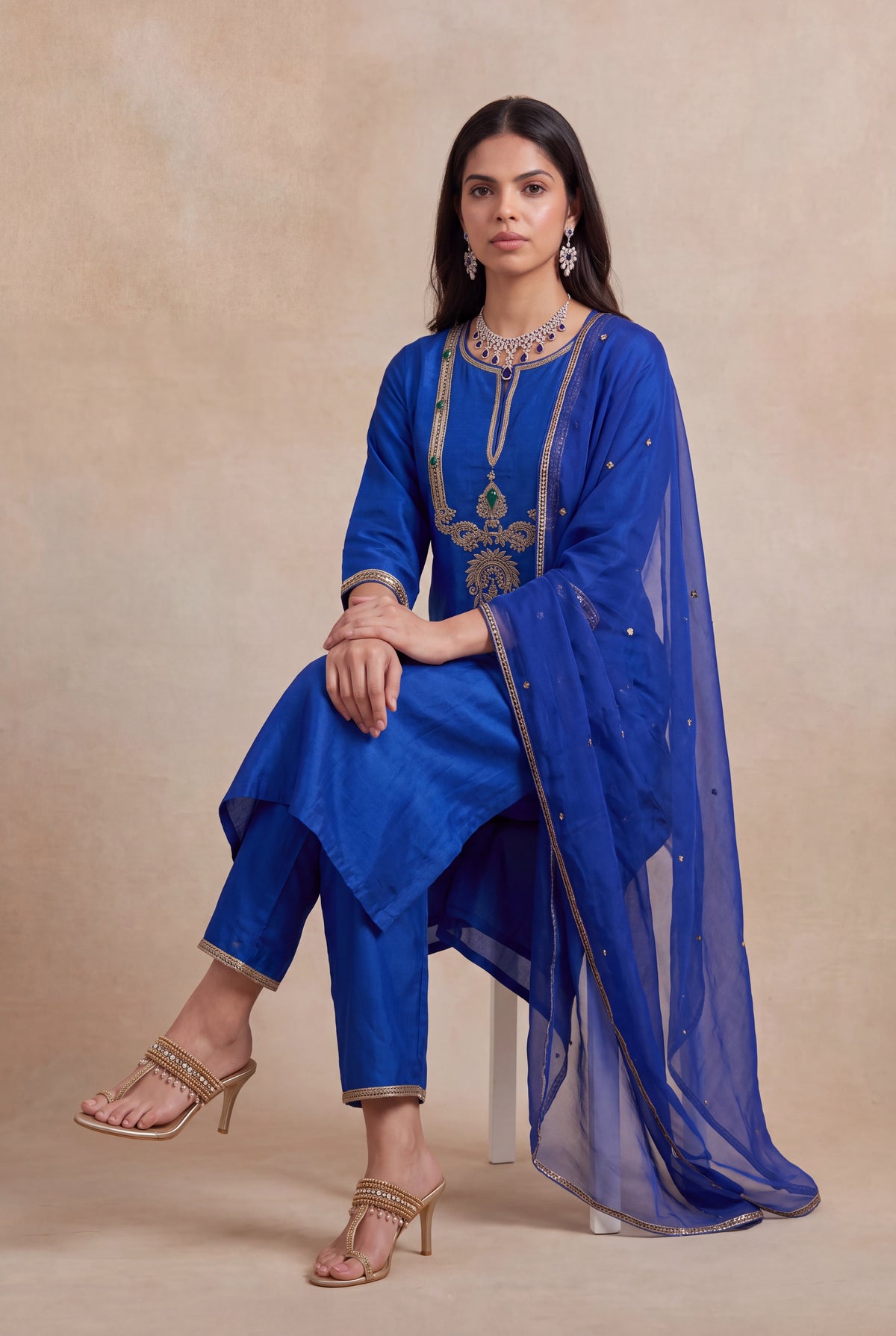 Royal Blue Silk Salwar Set