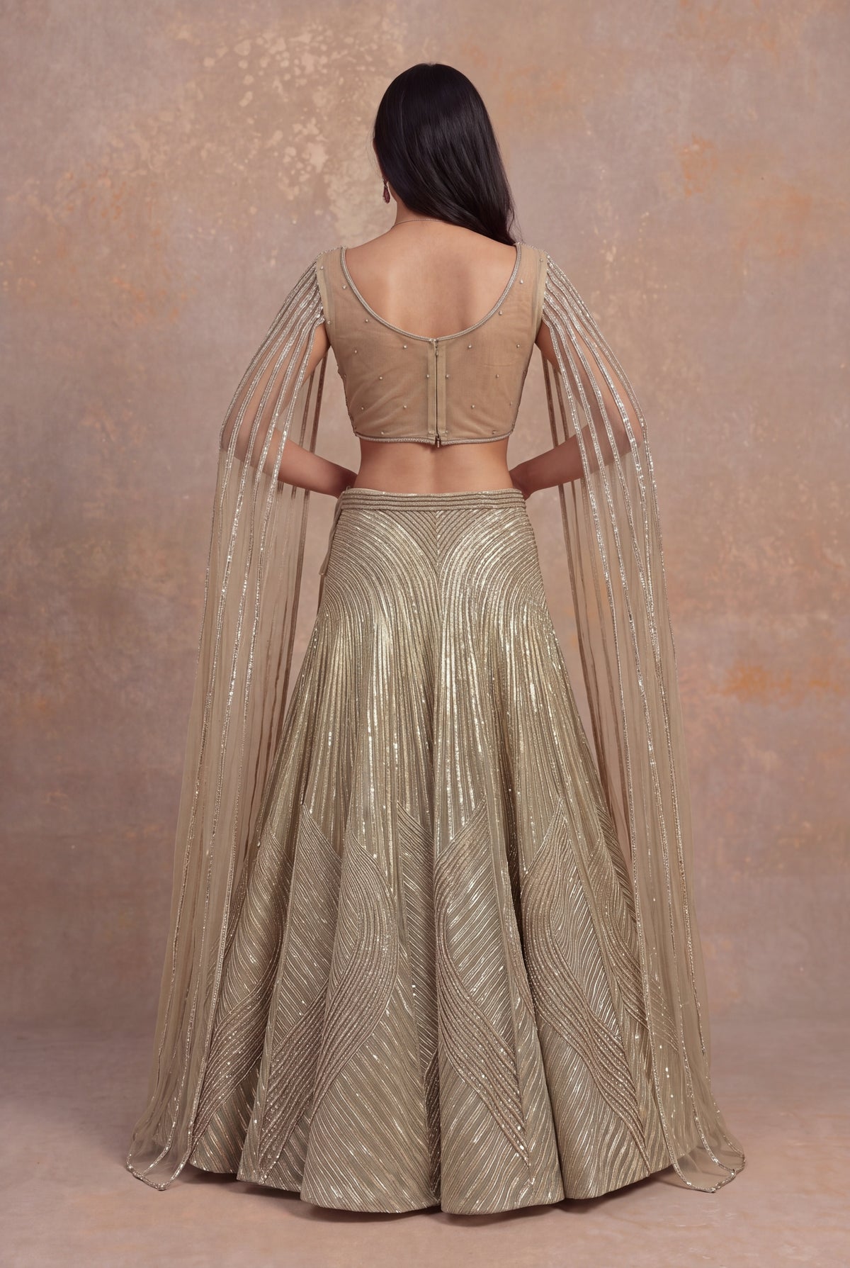 Gold Organza Lehenga with Attached Dupatta Blouse