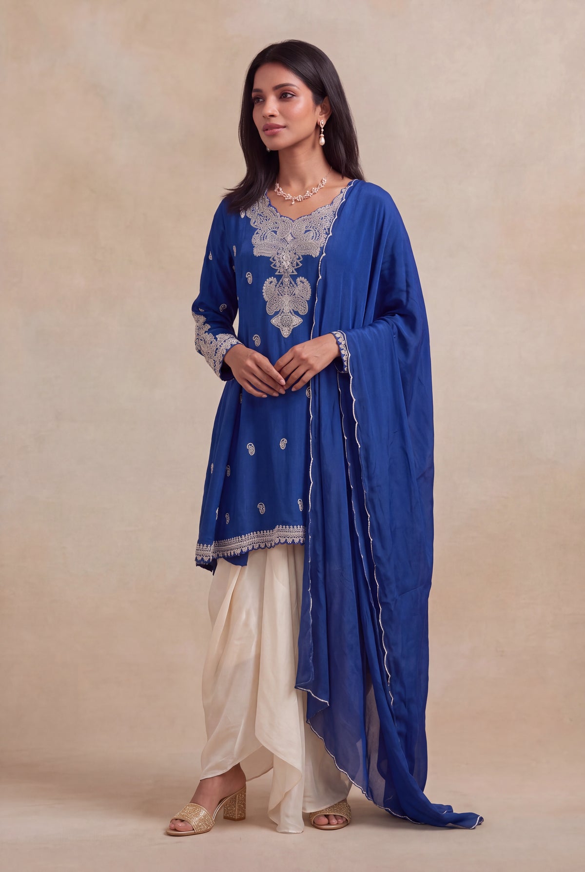 Royal Blue Chinon Indo-Western Set