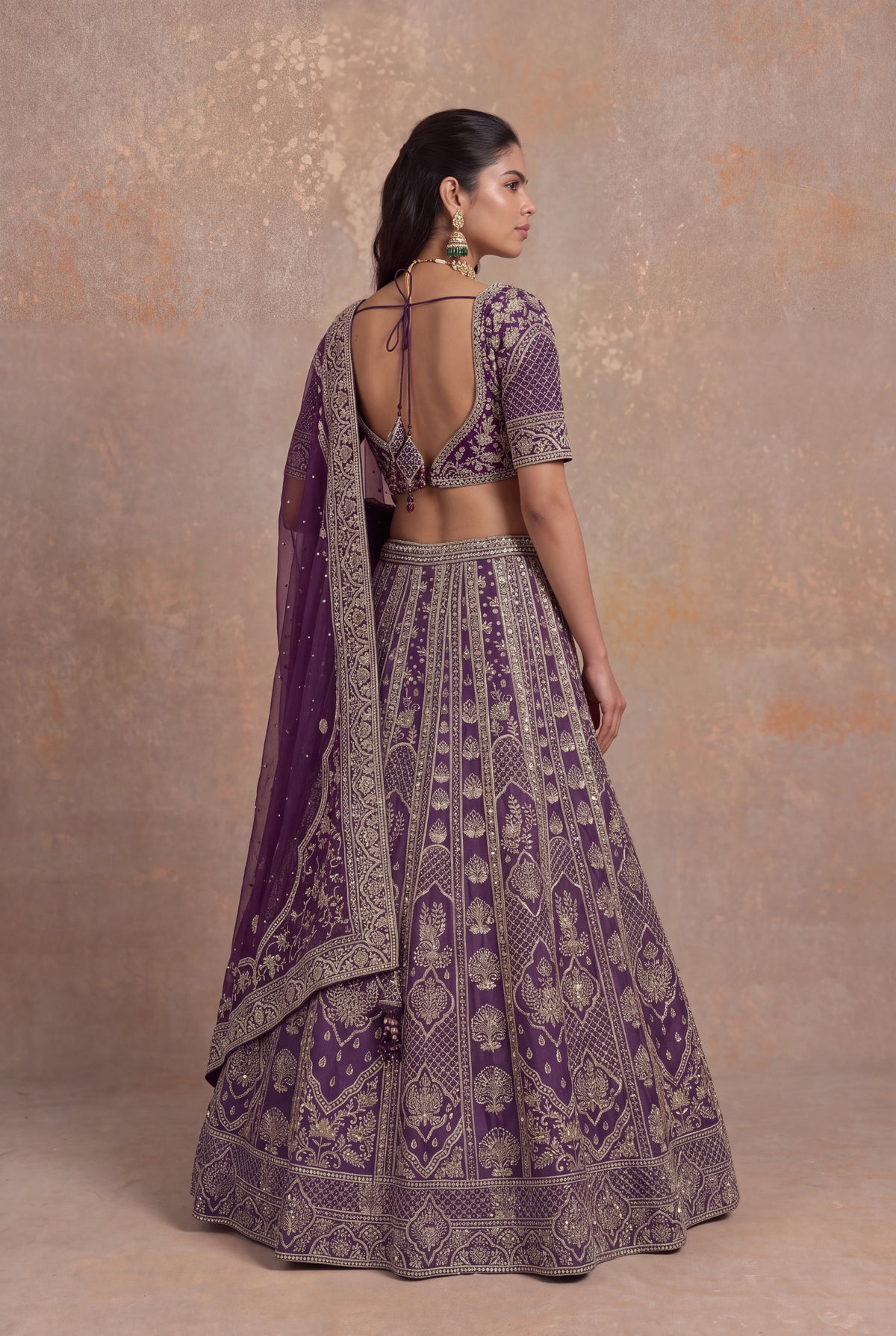 Plum Raw Silk Lehenga Set with Zardozi Embroidery