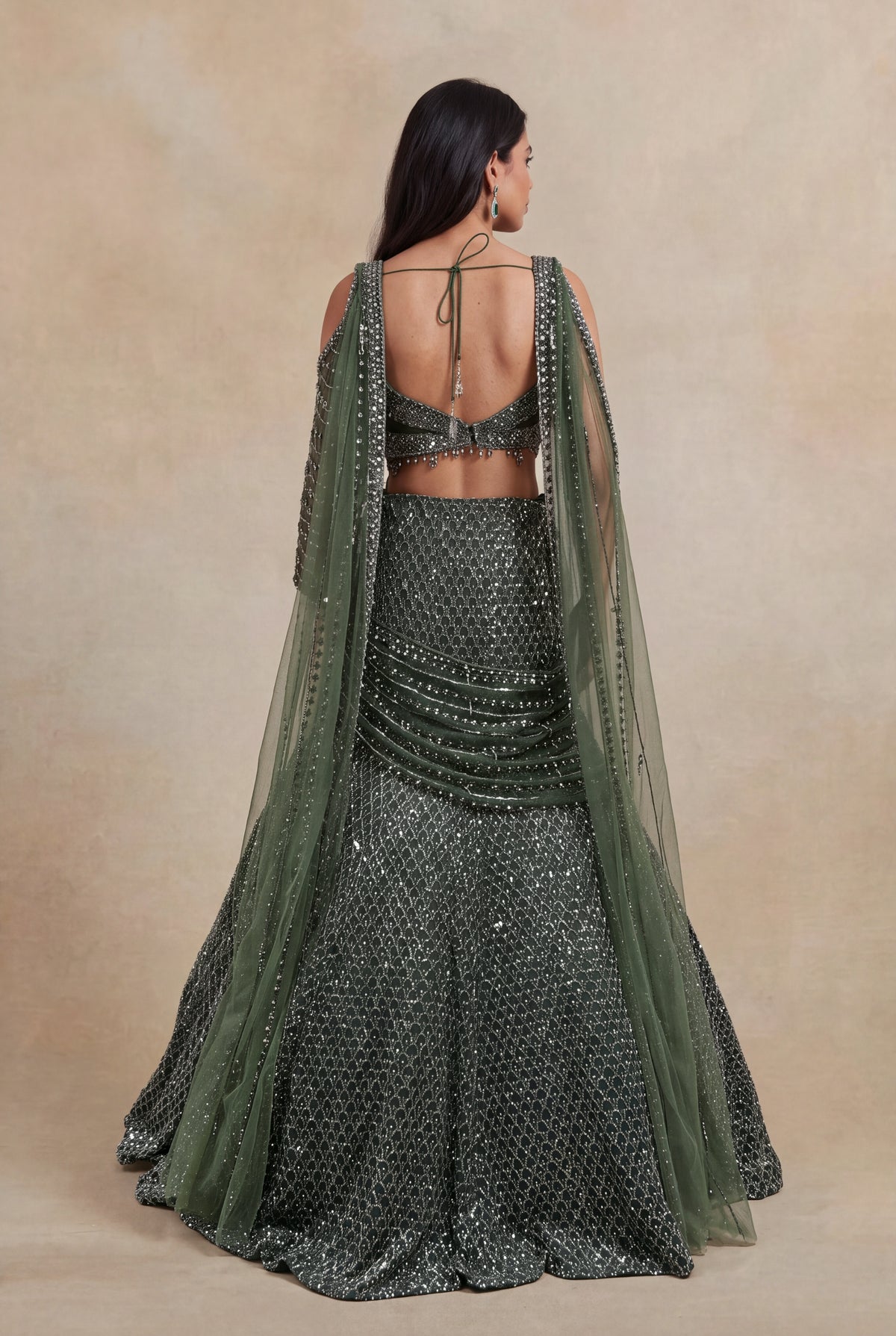 Mehandi Green Net Lehenga