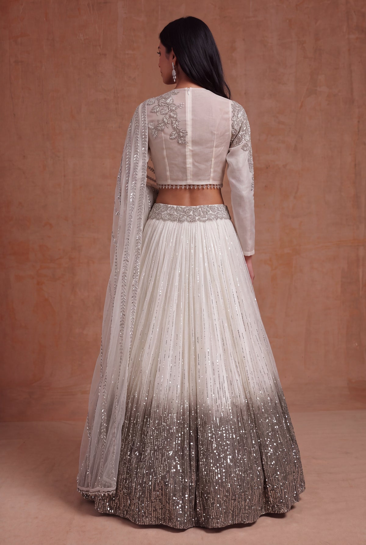 Ivory Organza Ombre Sequin Lehenga