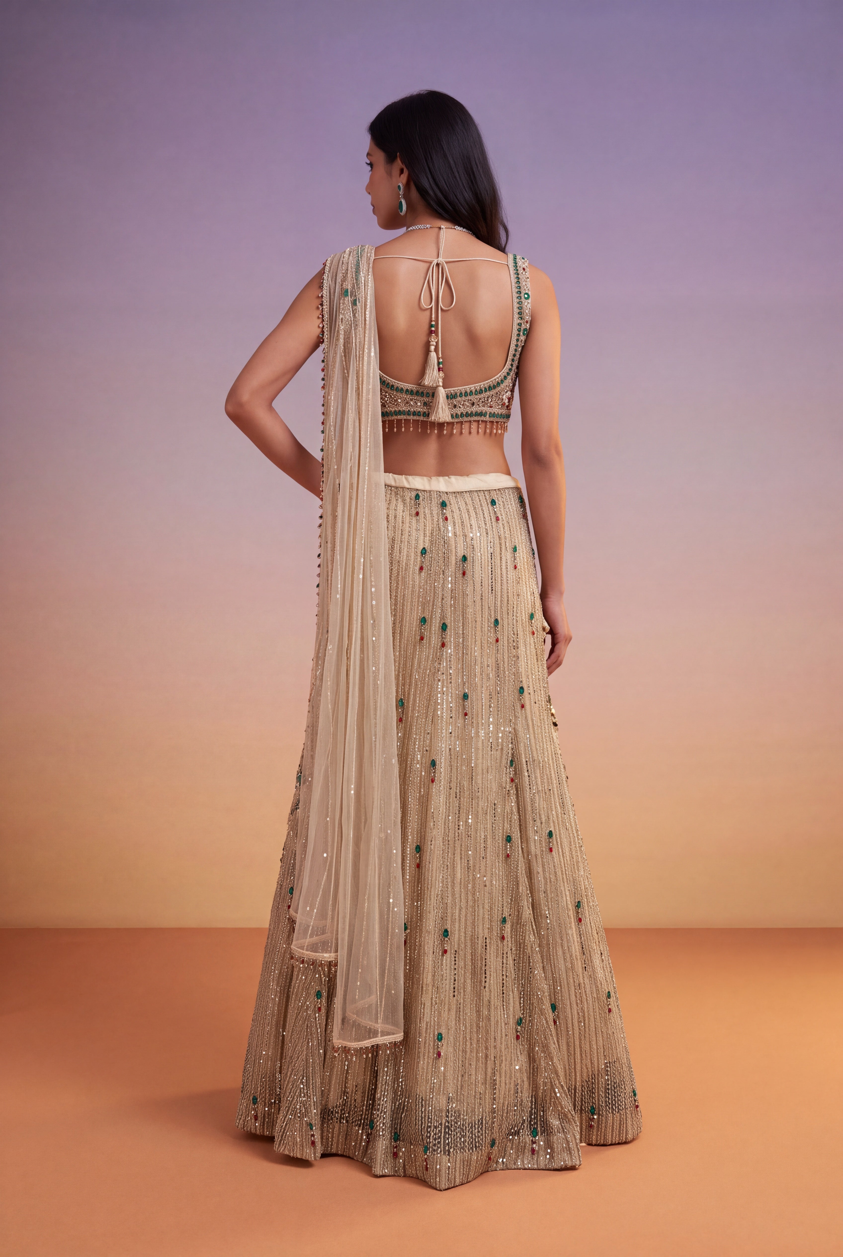 Gold Net Mermaid Lehenga with Jewel-Stone & Kutdana Embroidery