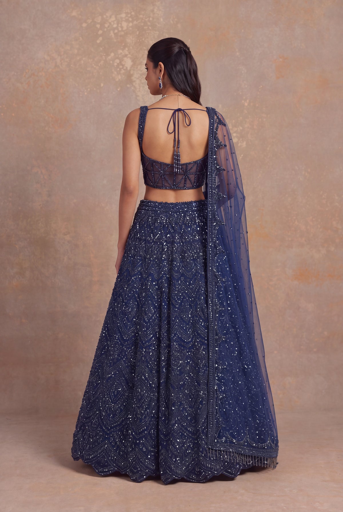 Navy Blue Net Corset Lehenga
