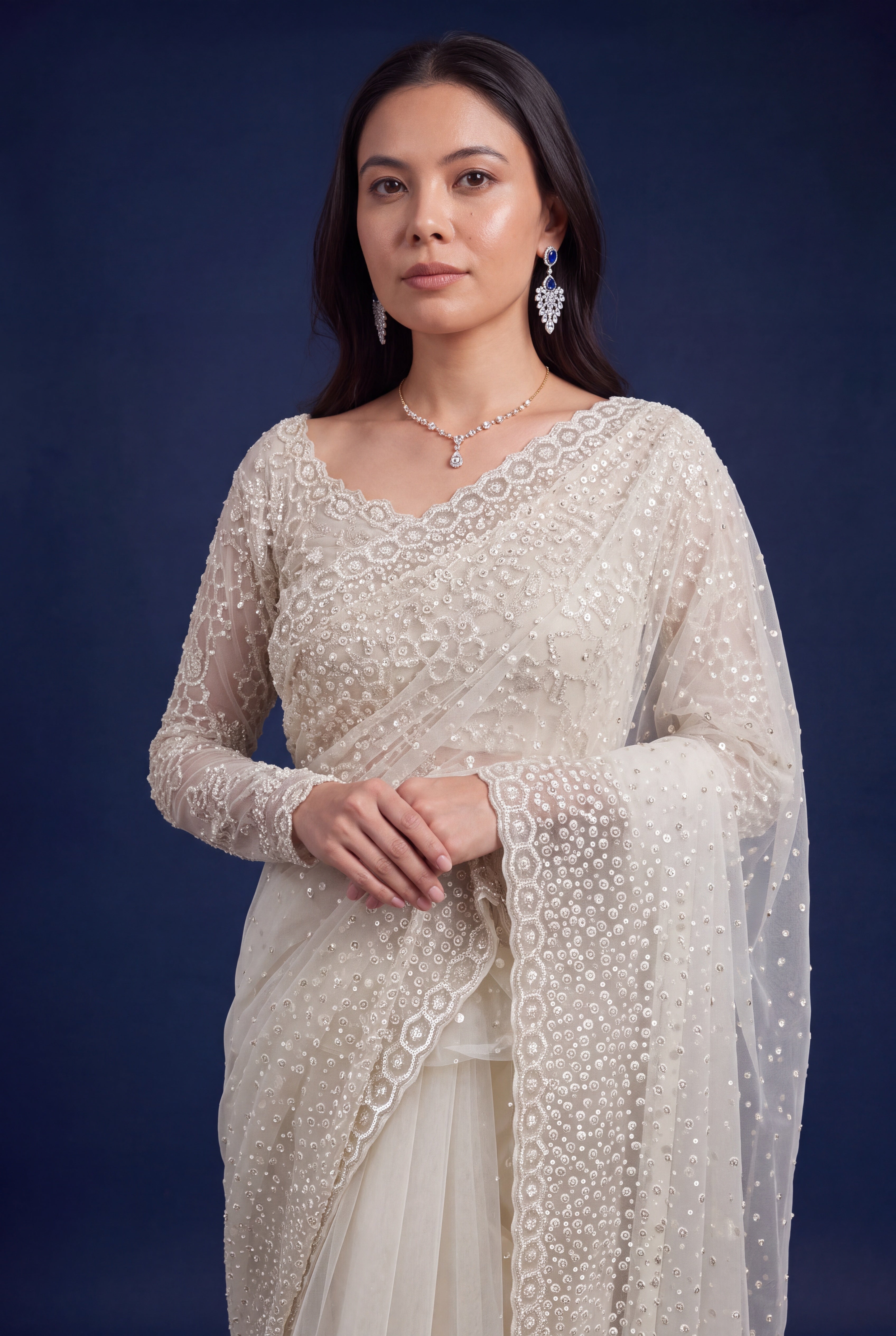 Ivory Net Designer Saree