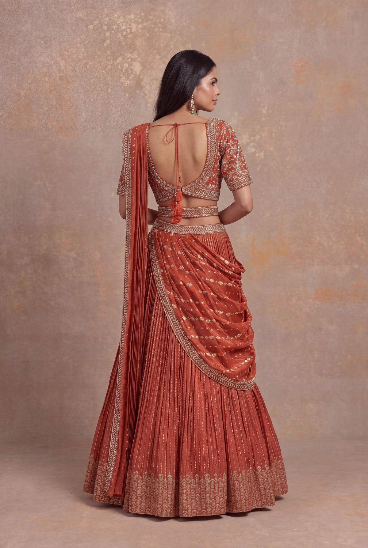 Light Orange Banarasi Draped Lehenga Set