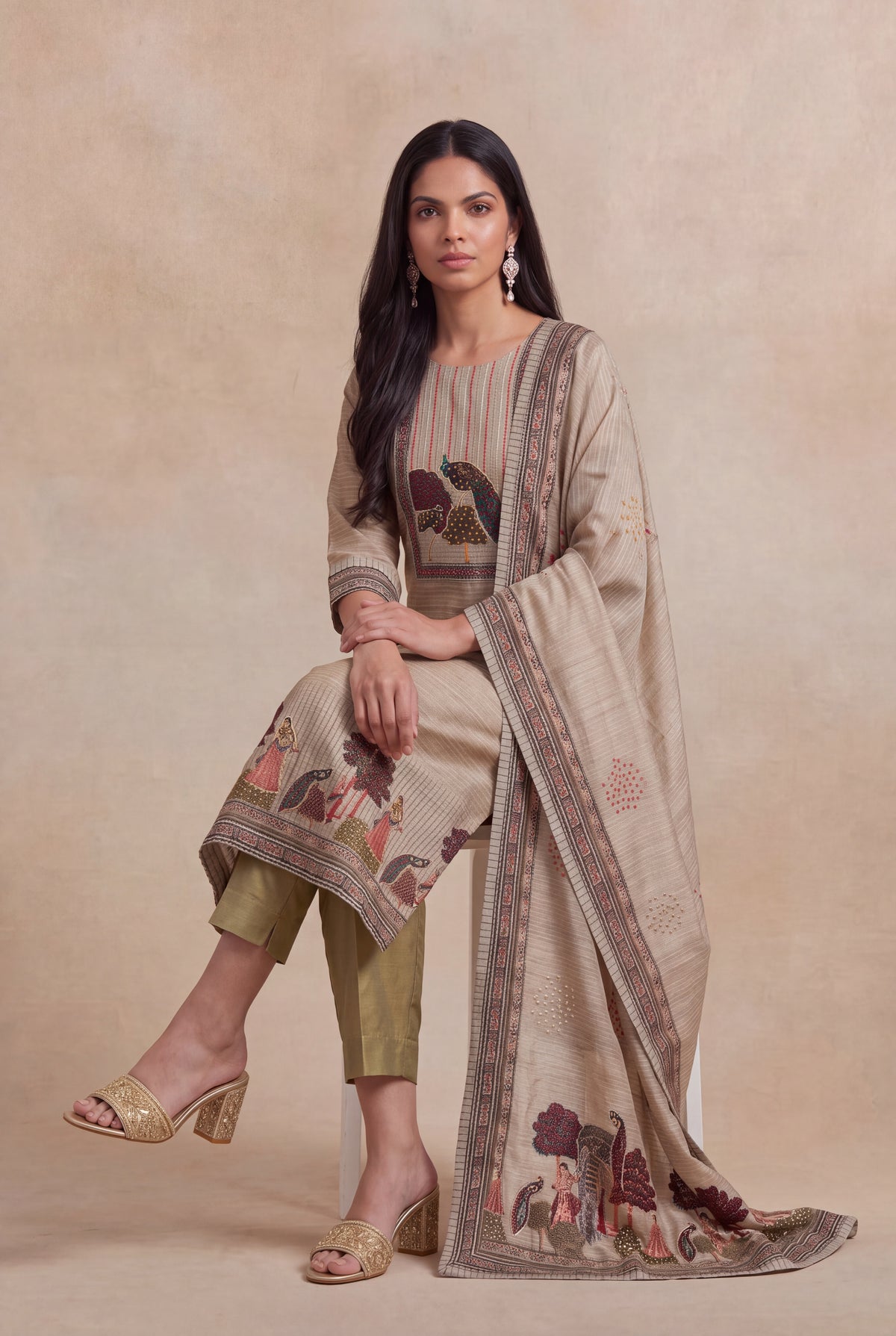 Beige Cotton Kurti Set