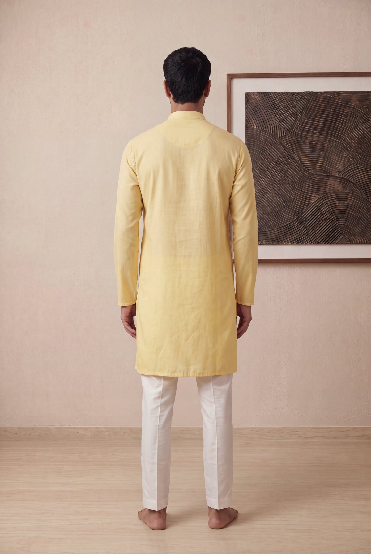 Yellow Silk Cotton Kurta Pant Set