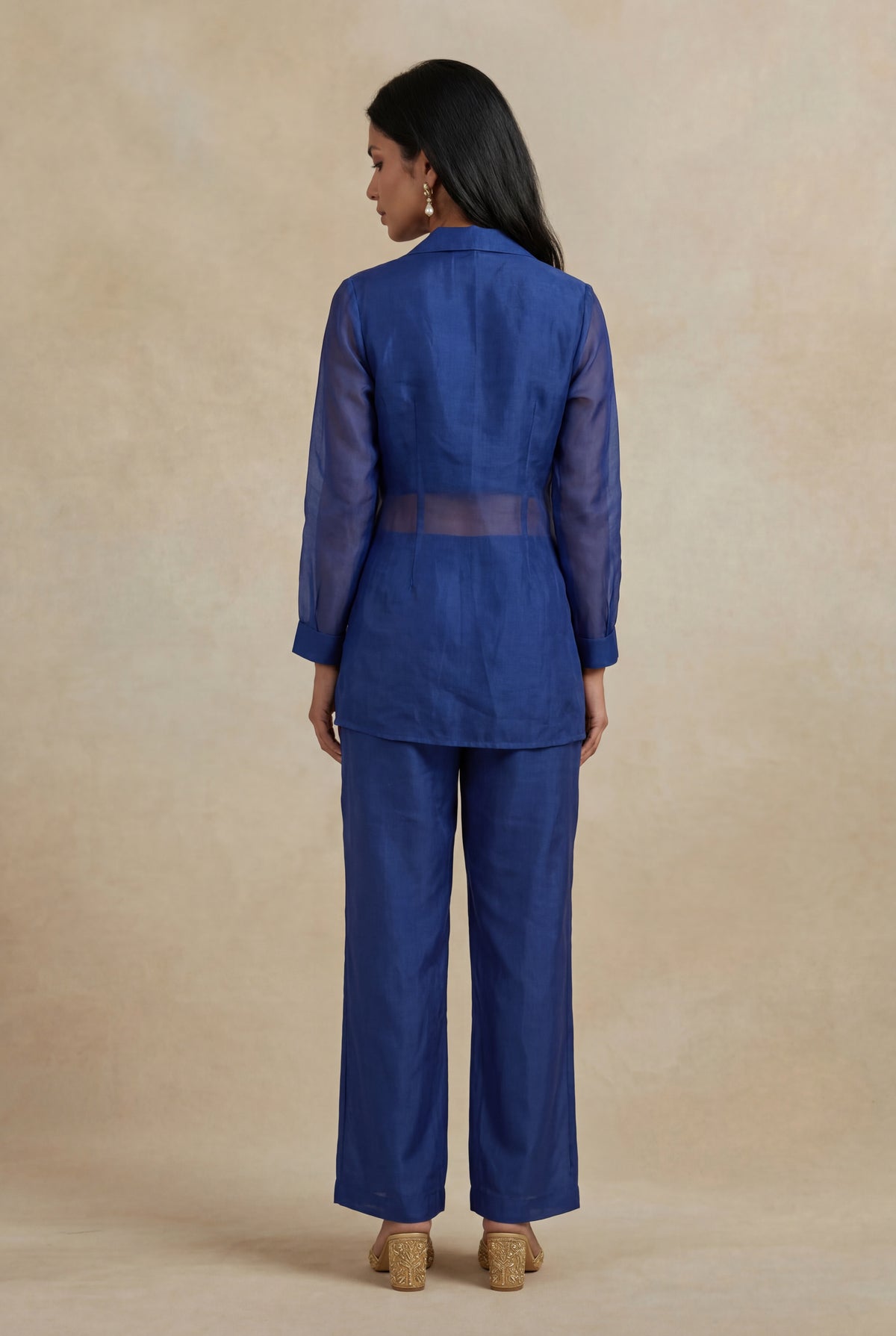 Royal Blue Organza Sequin-Embellished Co-ord Set