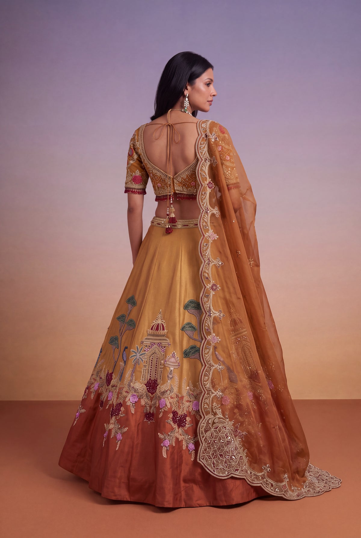 Mustard & Burnt Orange Tissue Lehenga