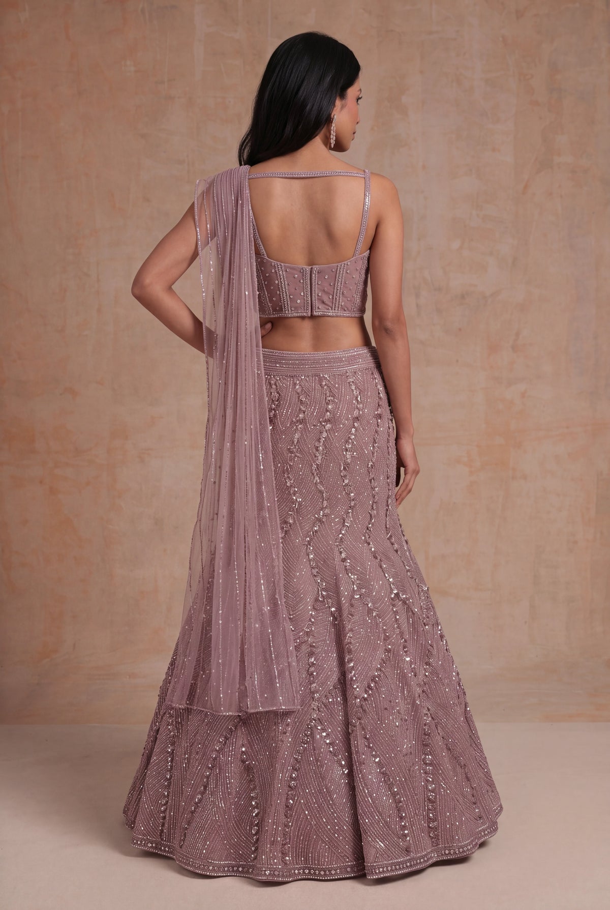 Onion Pink Embellished Fish Cut Lehenga