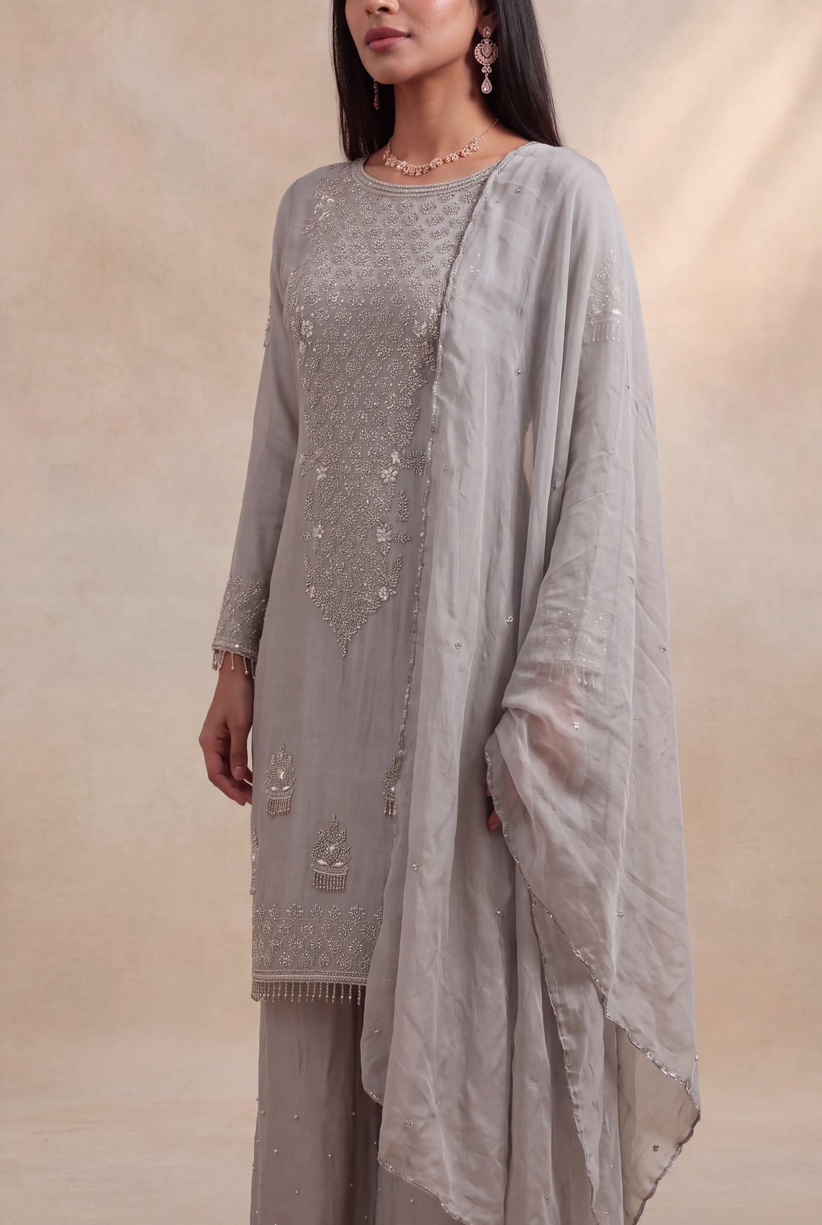 Grey Crepe Palazzo Set