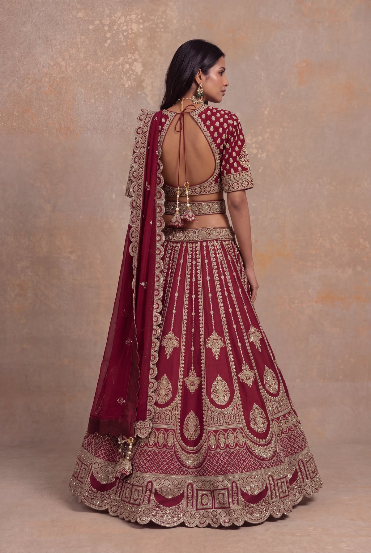 Maroon Raw Silk Lehenga Set with Zari and Pearl Embroidery