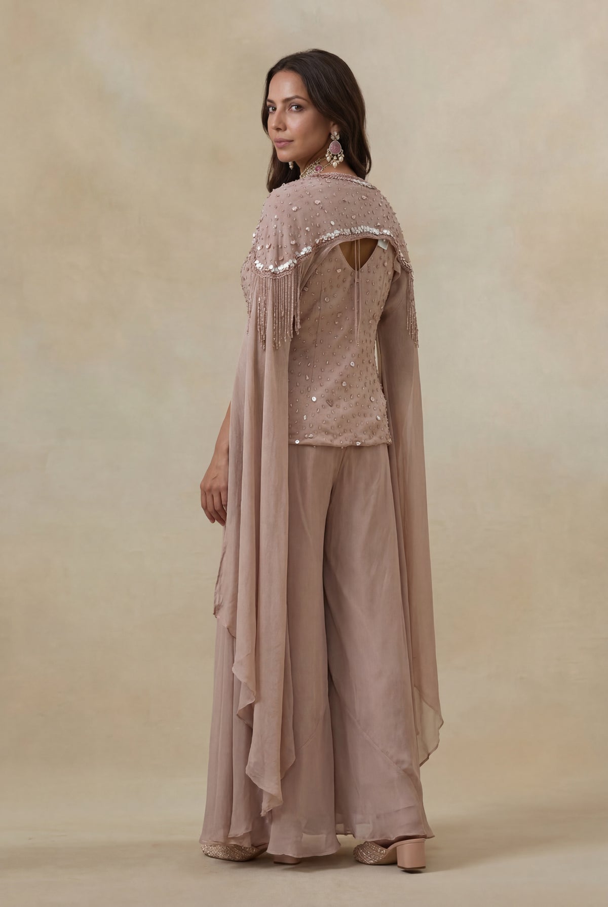 Dusty Mauve Georgette Sequin & Katdana Indo Western Set