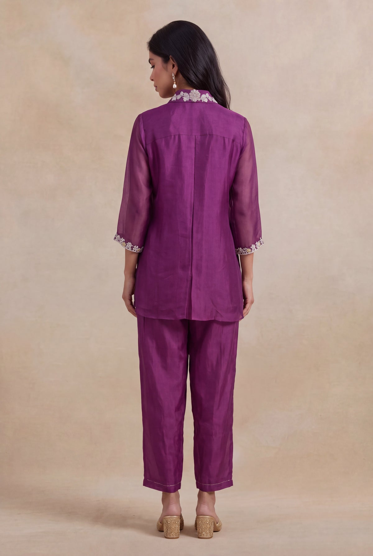Wine Organza Co-ord Set