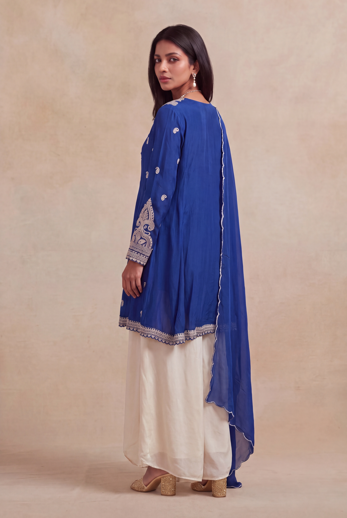 Royal Blue Chinon Indo-Western Set