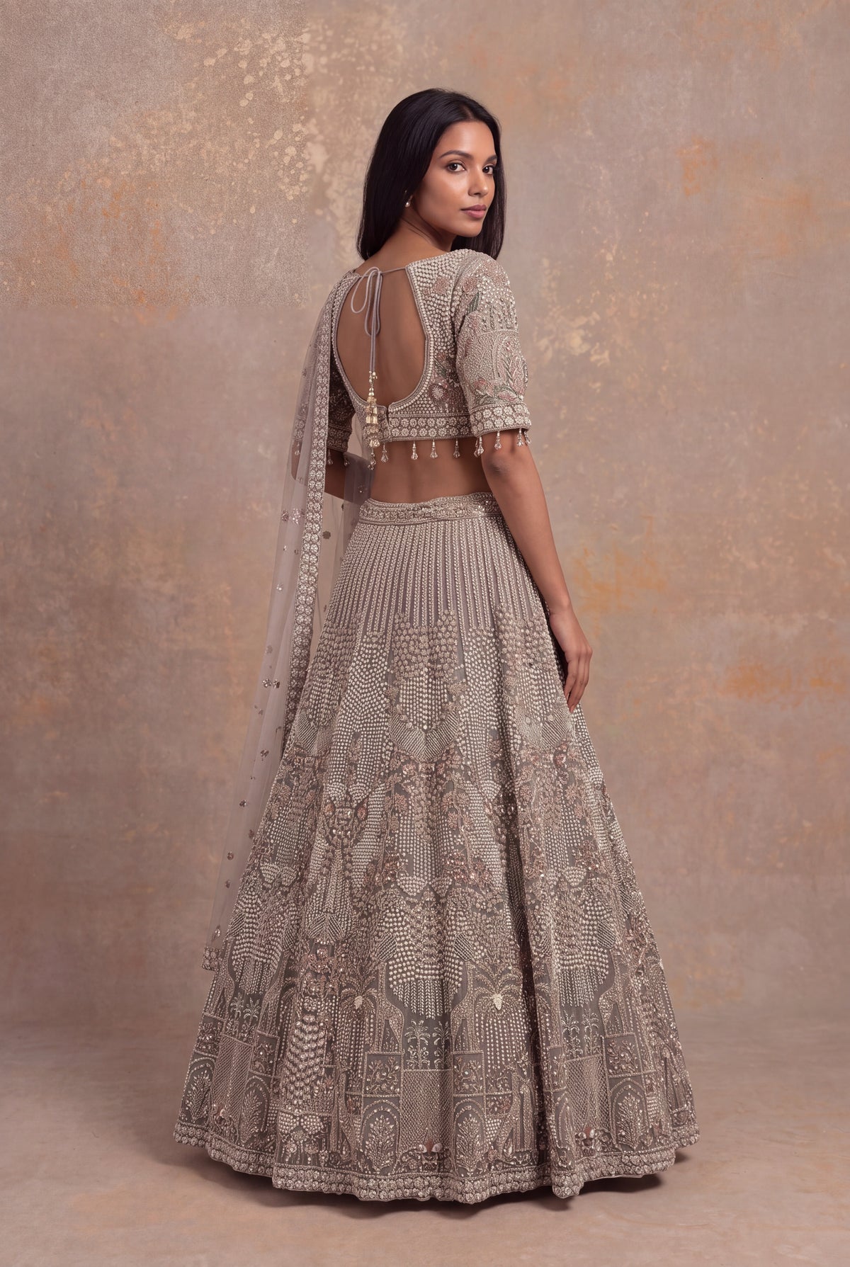 Taupe Net Lehenga