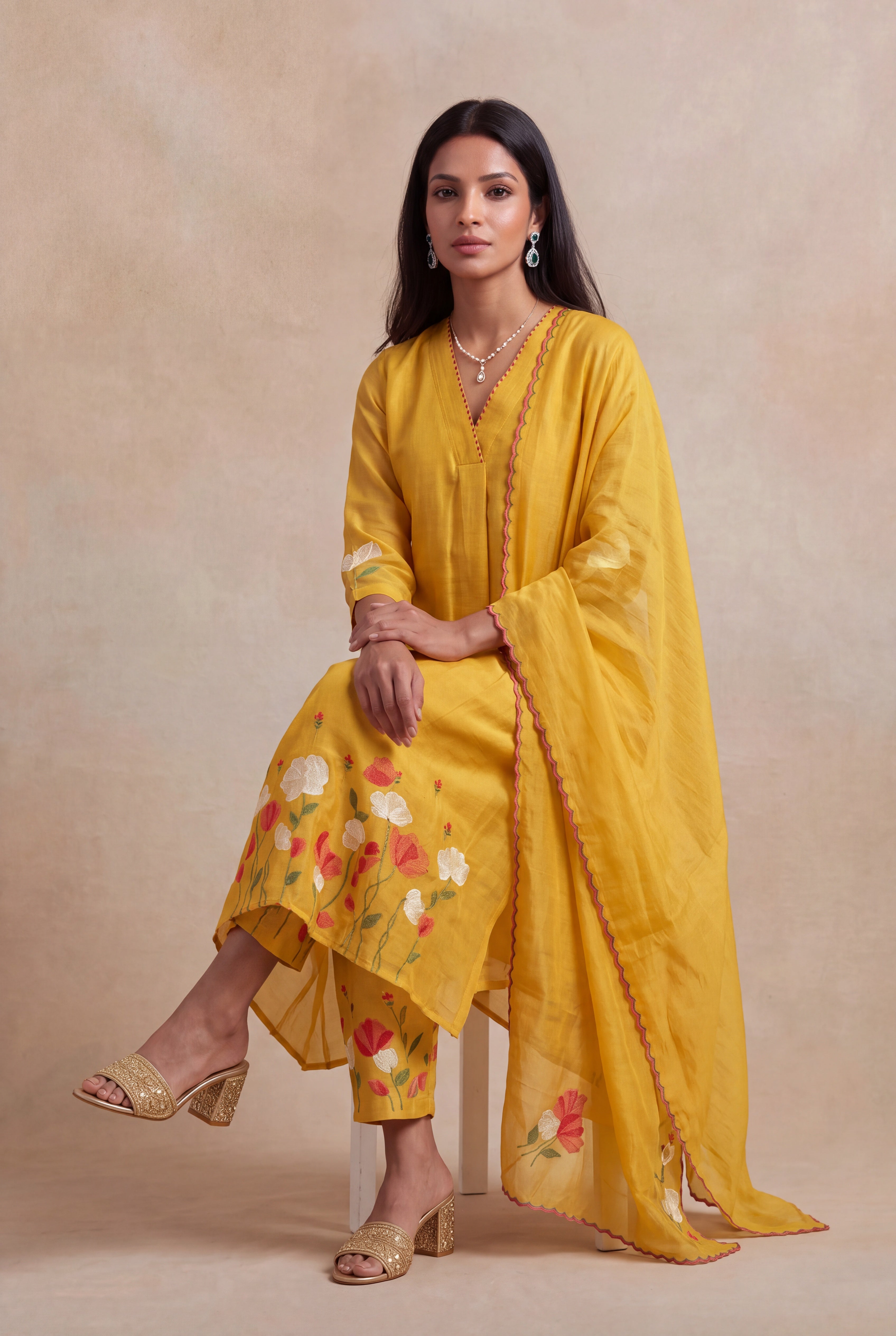 Mustard Mul Cotton Anarkali Set