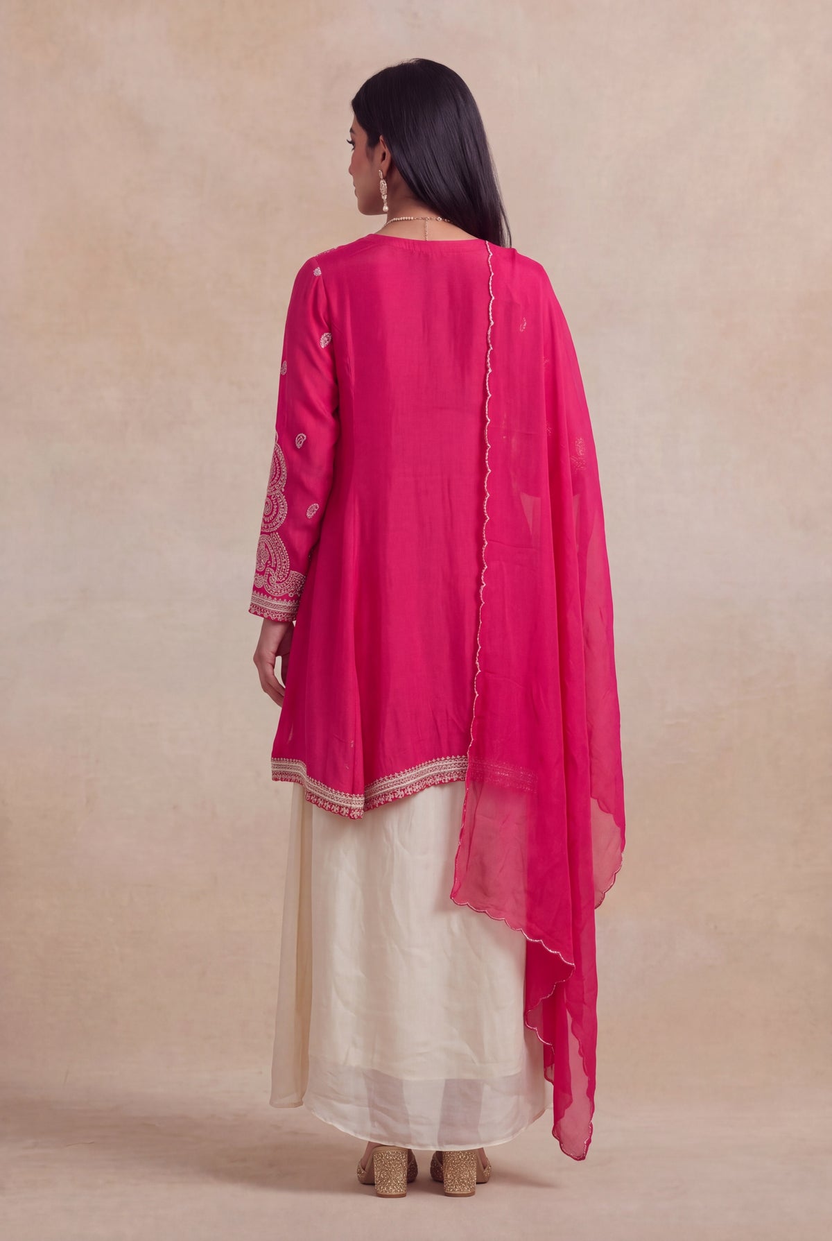 Rani Pink Chinon Indo-Western Drape Set