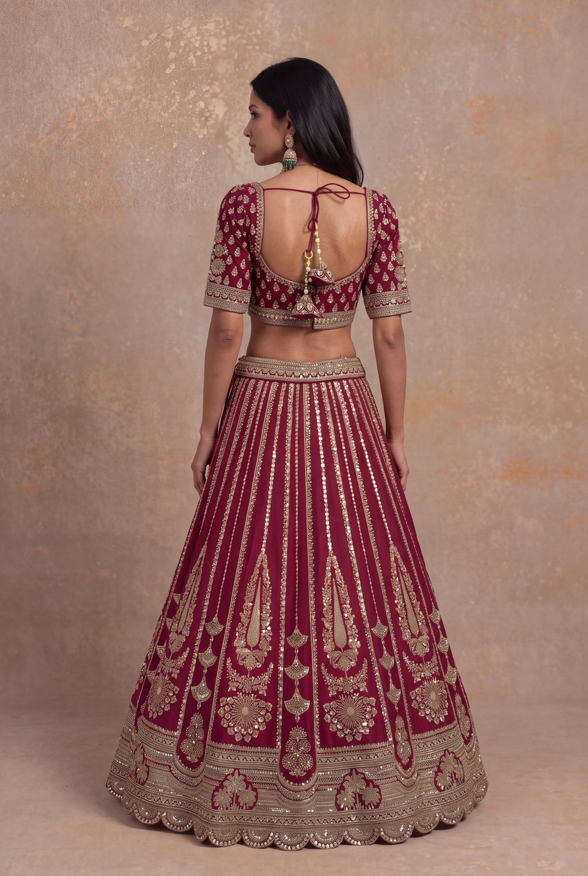 Maroon Raw Silk Lehenga Set with Cutdana Work