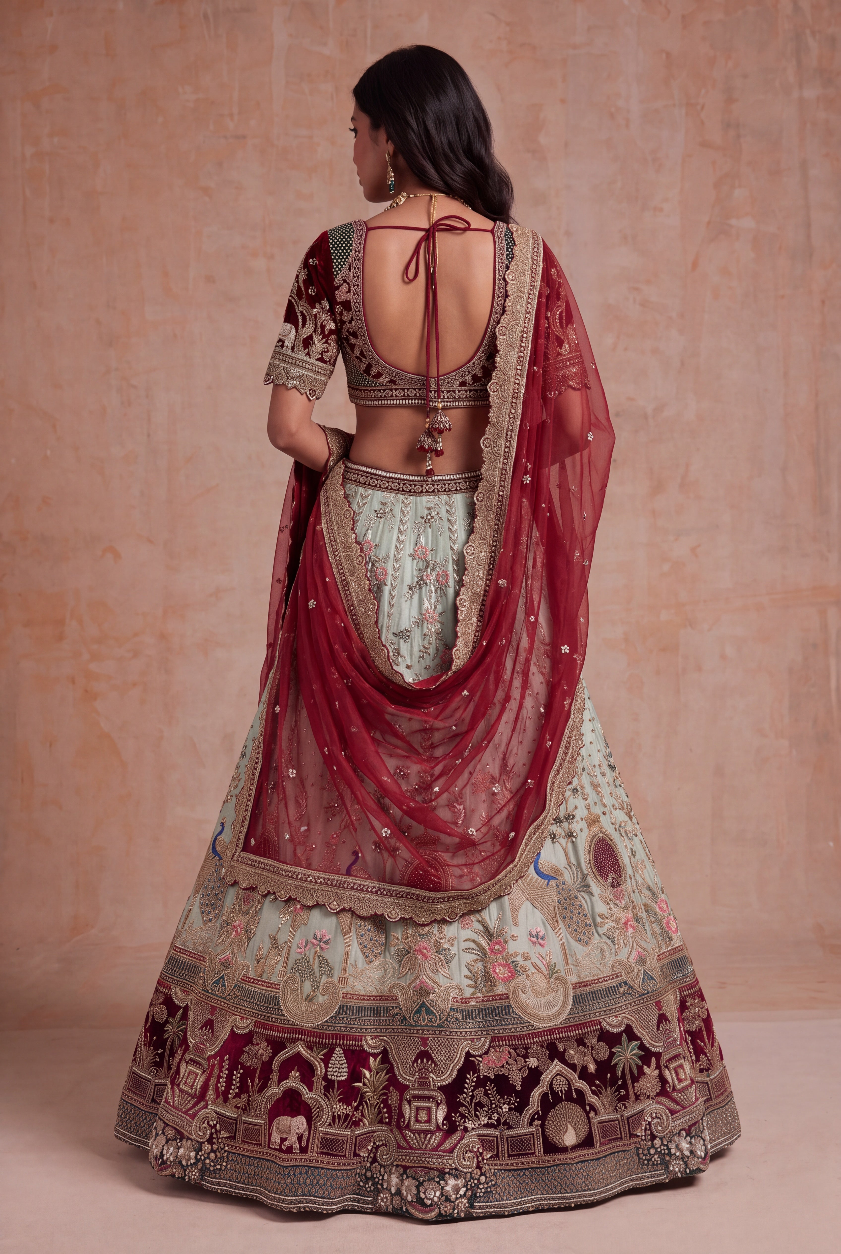 Ivory Raw Silk Lehenga with Zardosi & Pearl Work