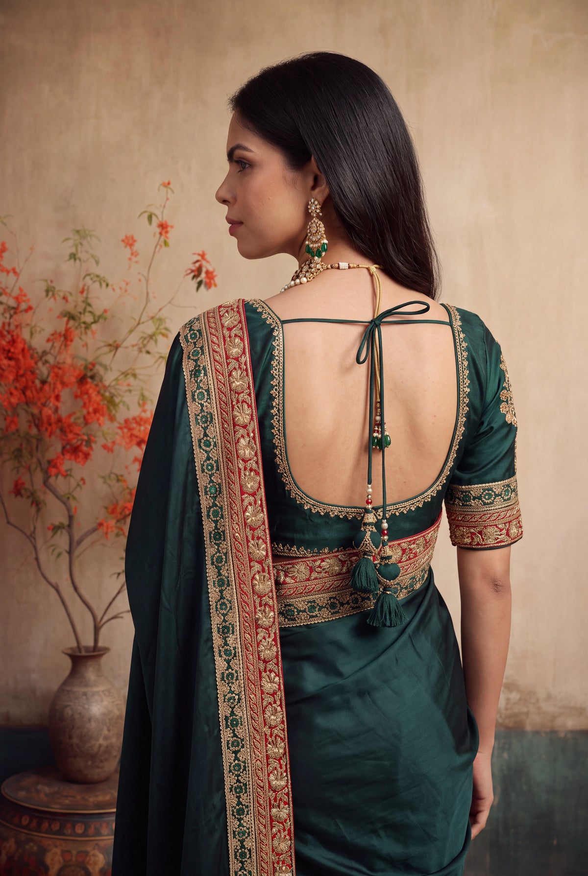 Bottle Green Satin Silk Saree