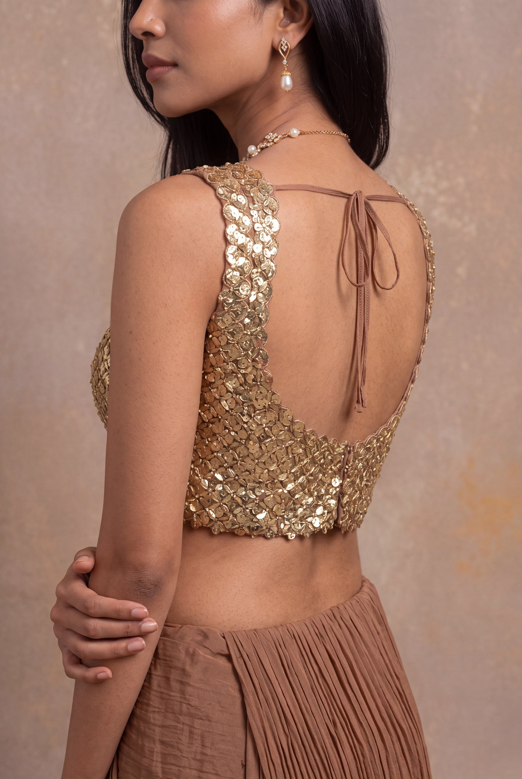 Brown Crush Crepe Saree